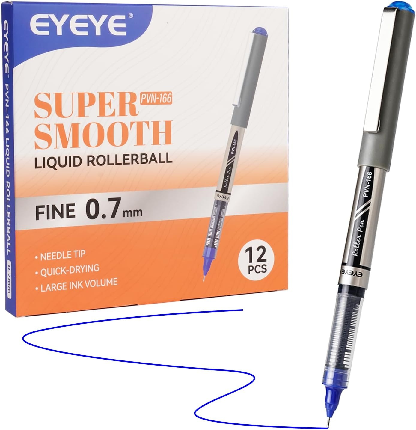 image:imageEYEYE 05mm Blue Pens Needle Roller Ball 12 Pack Rollerball Pen Extra Fine Point Quick Dry Liquid Ink Pens Fine Point Smooth Writing Pen for Journaling Note Taking Office School SuppliesBlue
