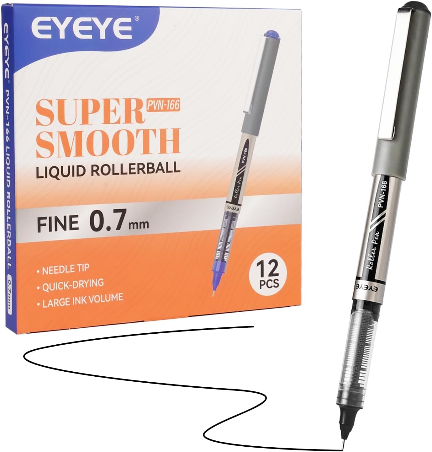 image:imageEYEYE 05mm Blue Pens Needle Roller Ball 12 Pack Rollerball Pen Extra Fine Point Quick Dry Liquid Ink Pens Fine Point Smooth Writing Pen for Journaling Note Taking Office School SuppliesBlack