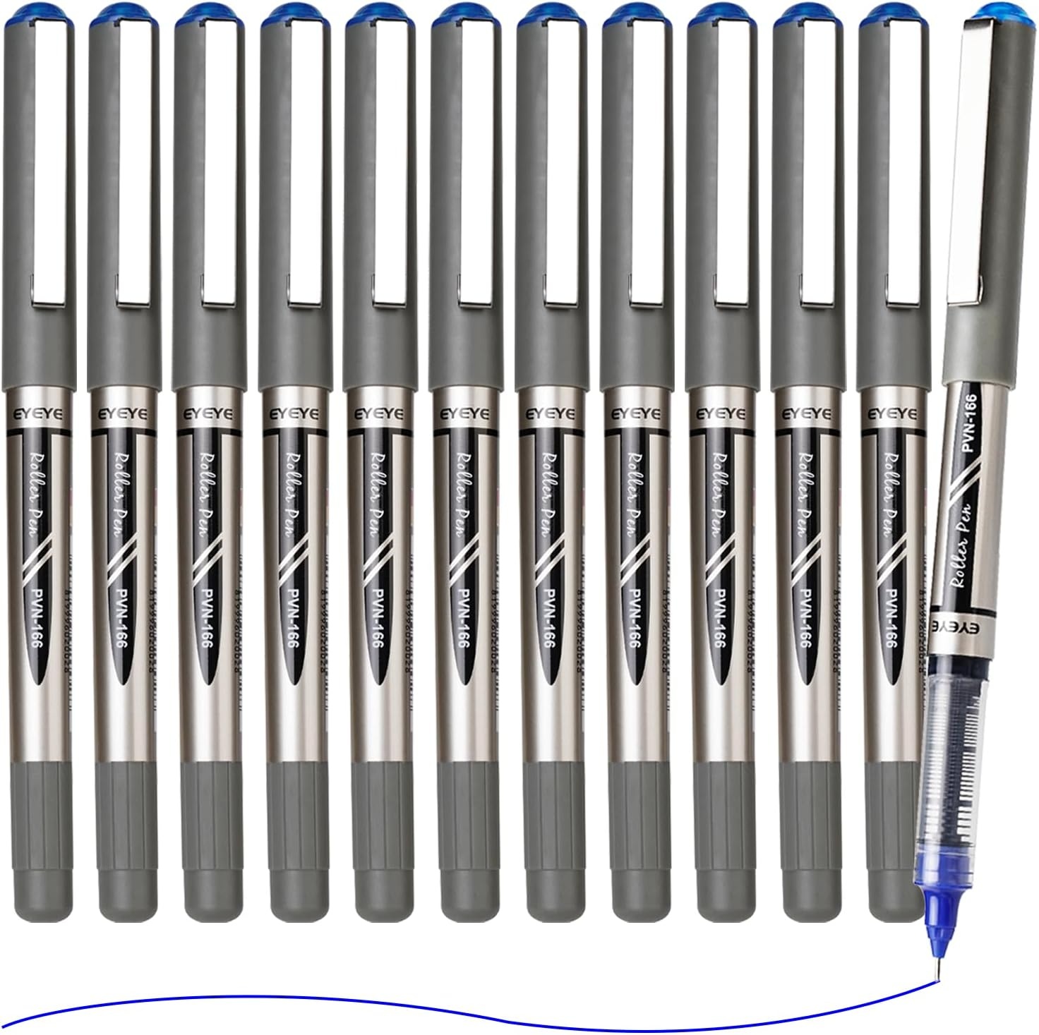 image:imageEYEYE 05mm Blue Pens Needle Roller Ball 12 Pack Rollerball Pen Extra Fine Point Quick Dry Liquid Ink Pens Fine Point Smooth Writing Pen for Journaling Note Taking Office School SuppliesBlue