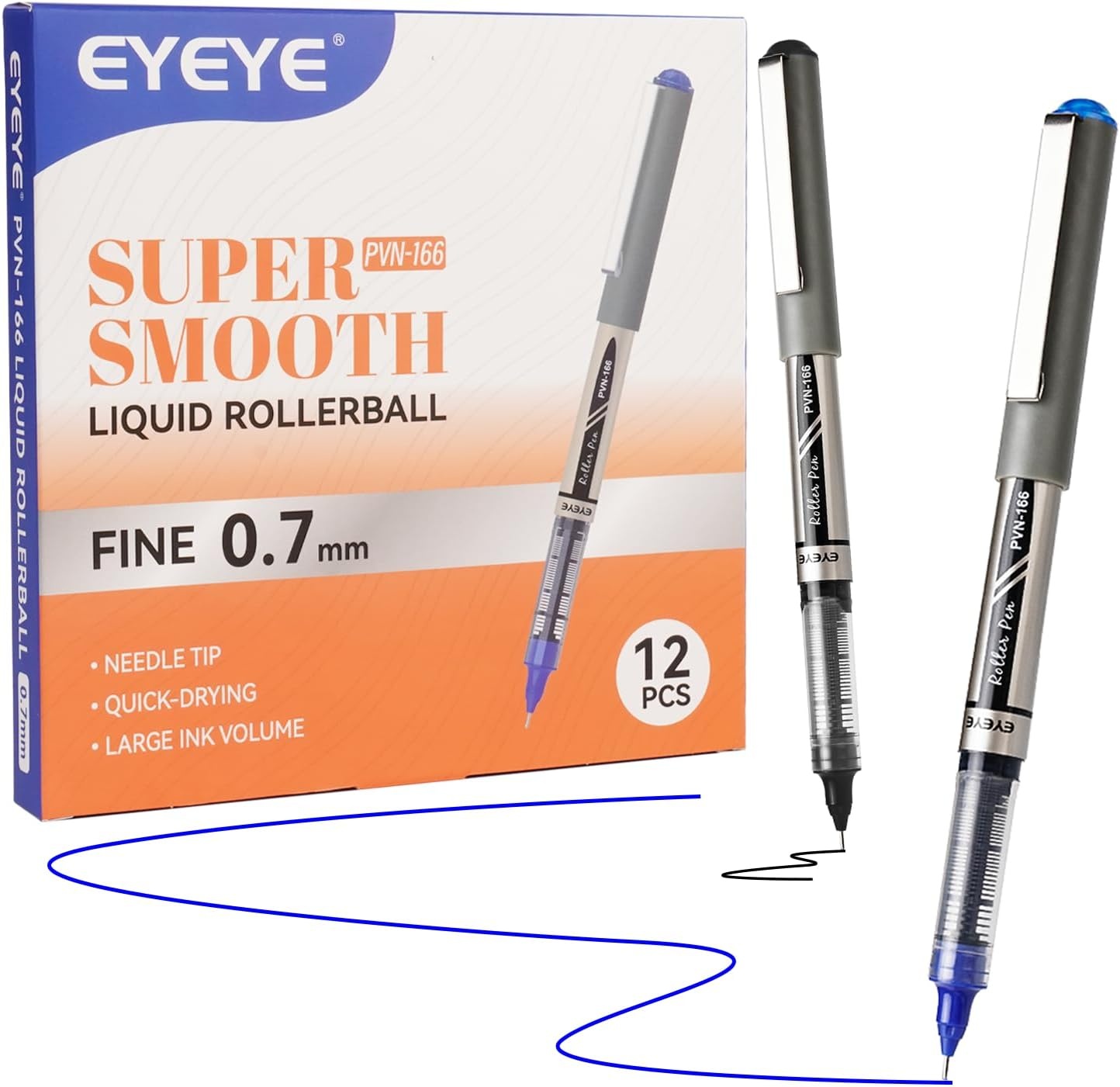 image:imageEYEYE 05mm Blue Pens Needle Roller Ball 12 Pack Rollerball Pen Extra Fine Point Quick Dry Liquid Ink Pens Fine Point Smooth Writing Pen for Journaling Note Taking Office School SuppliesBlackBlue