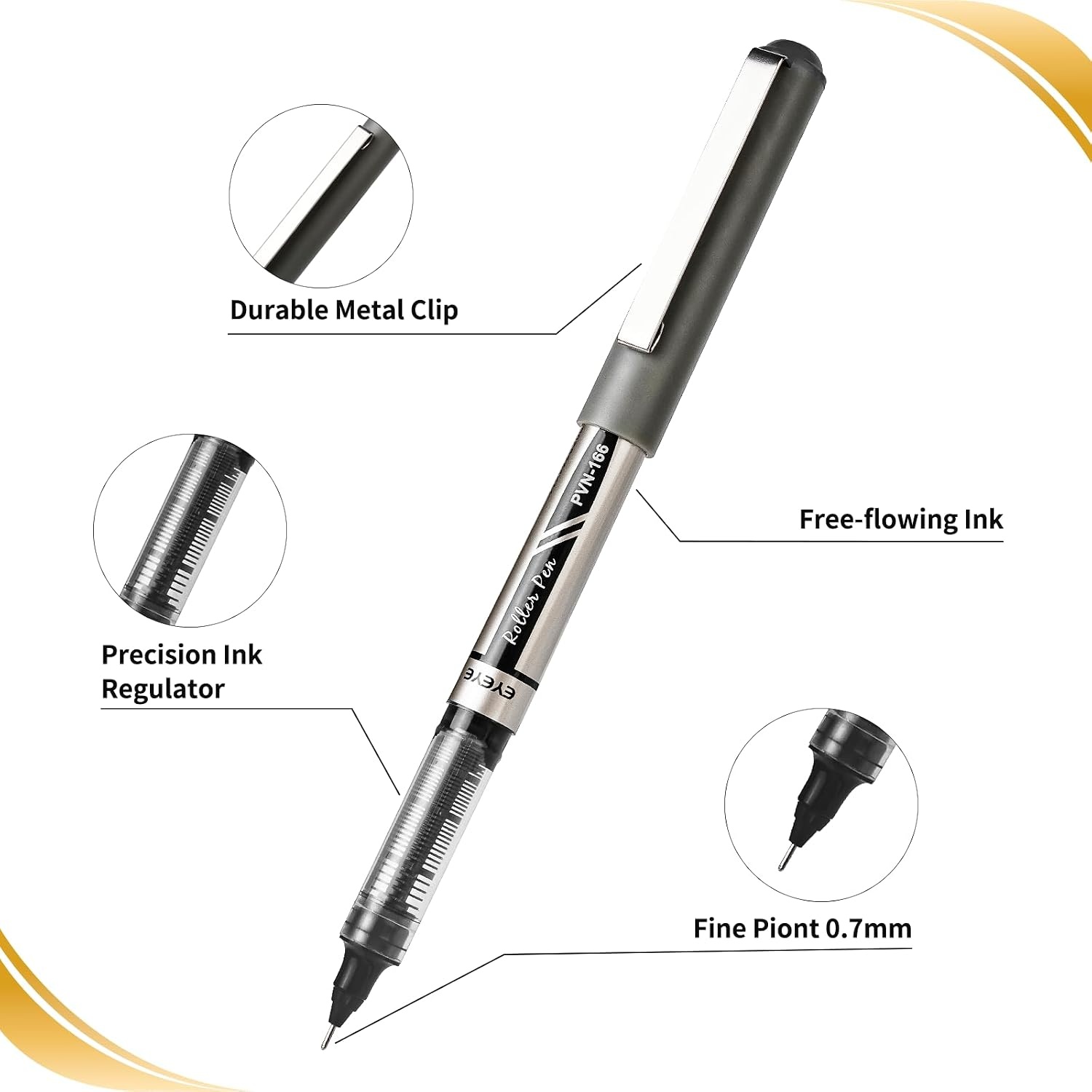image:imageEYEYE 05mm Blue Pens Needle Roller Ball 12 Pack Rollerball Pen Extra Fine Point Quick Dry Liquid Ink Pens Fine Point Smooth Writing Pen for Journaling Note Taking Office School SuppliesBlackBlue
