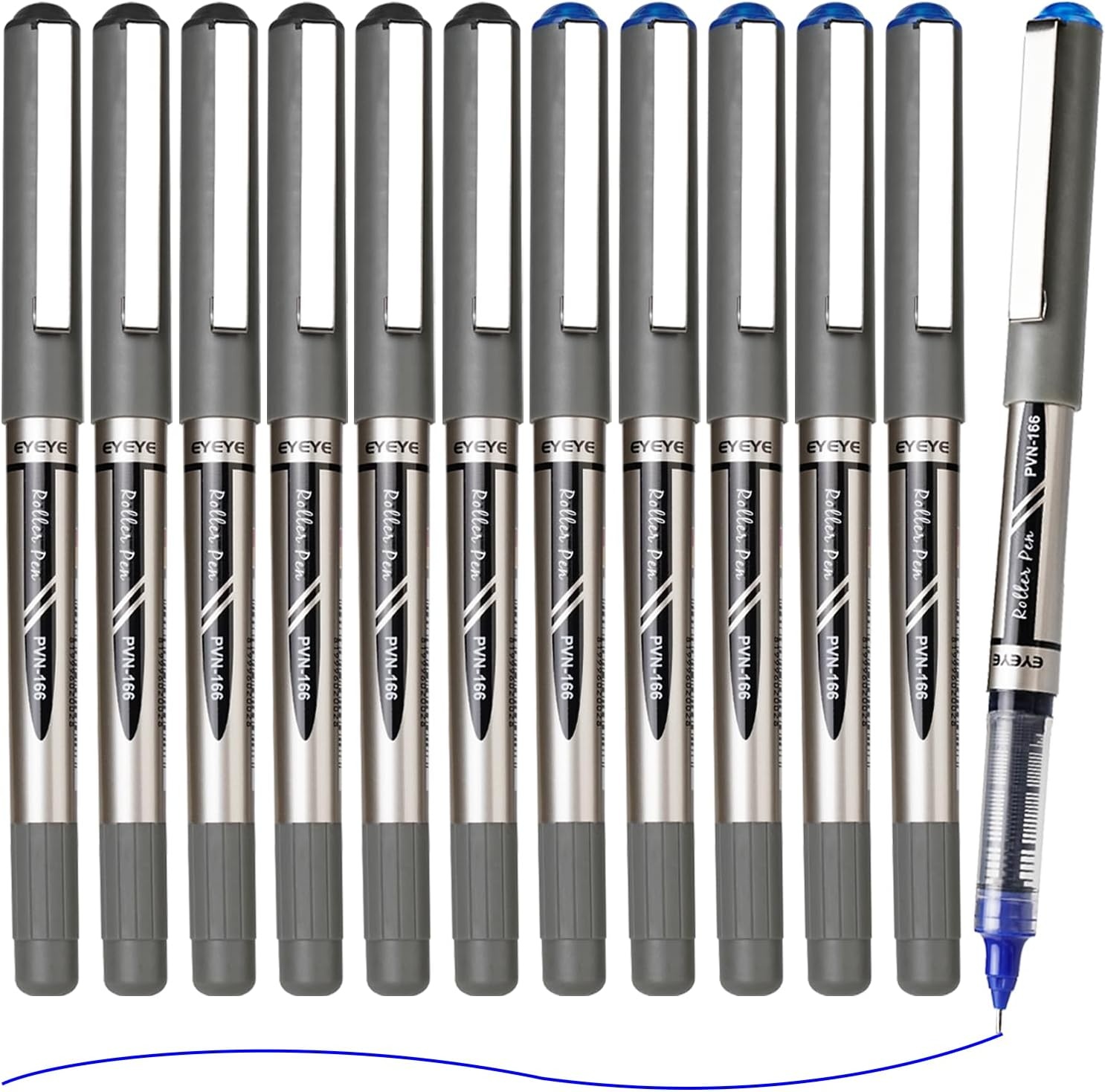 image:imageEYEYE 05mm Blue Pens Needle Roller Ball 12 Pack Rollerball Pen Extra Fine Point Quick Dry Liquid Ink Pens Fine Point Smooth Writing Pen for Journaling Note Taking Office School SuppliesBlackBlue