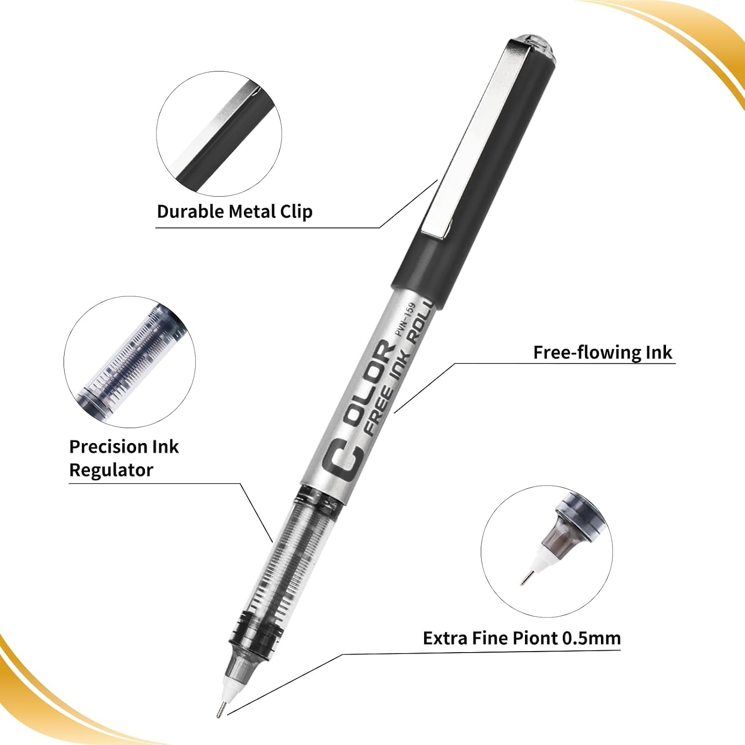 image:imageEYEYE 05mm Blue Pens Needle Tip 12 Pack Rollerball Pen Extra Fine Point Quick Dry Blue Liquid Ink Pens Fine Point Smooth Writing Pen for Journaling Note Taking Office School SuppliesBlack