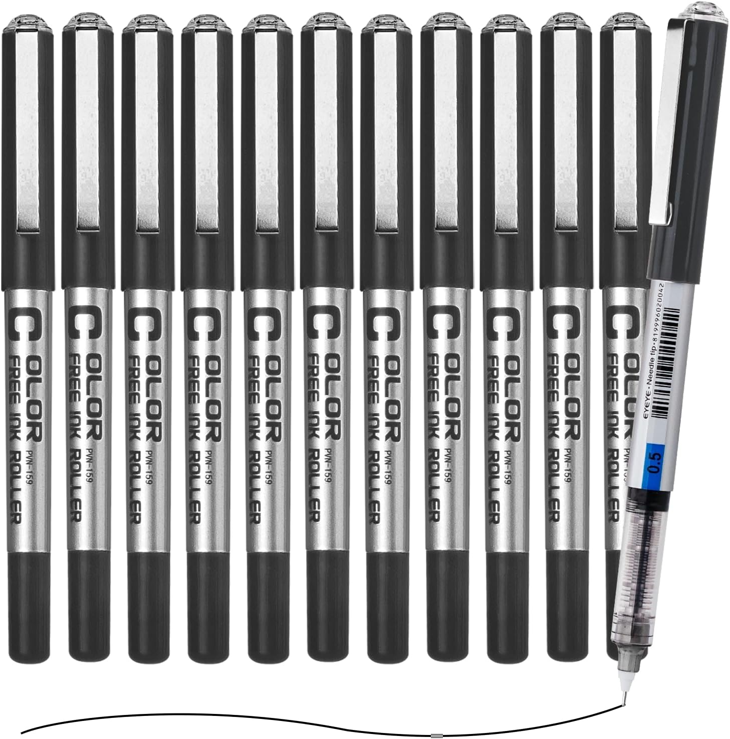 image:imageEYEYE 05mm Blue Pens Needle Tip 12 Pack Rollerball Pen Extra Fine Point Quick Dry Blue Liquid Ink Pens Fine Point Smooth Writing Pen for Journaling Note Taking Office School SuppliesBlack