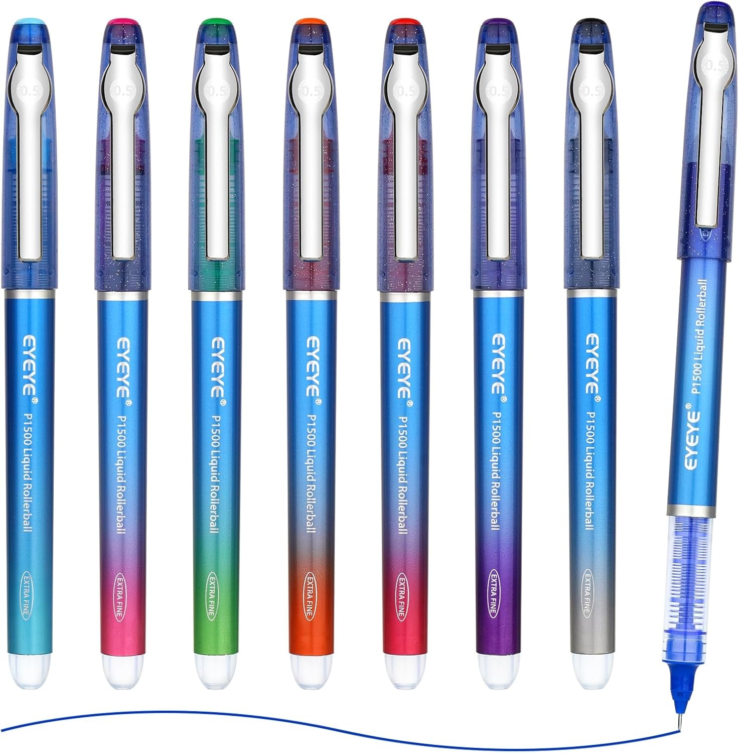 image:imageEYEYE 05mm Roller Ball Pens 8 Assorted Colors Quick Drying Liquid Ink Needle Rollerball Pens Extra Fine Point Smooth Writing Pen for Journaling Note Taking Office School Supplies amp Gifts