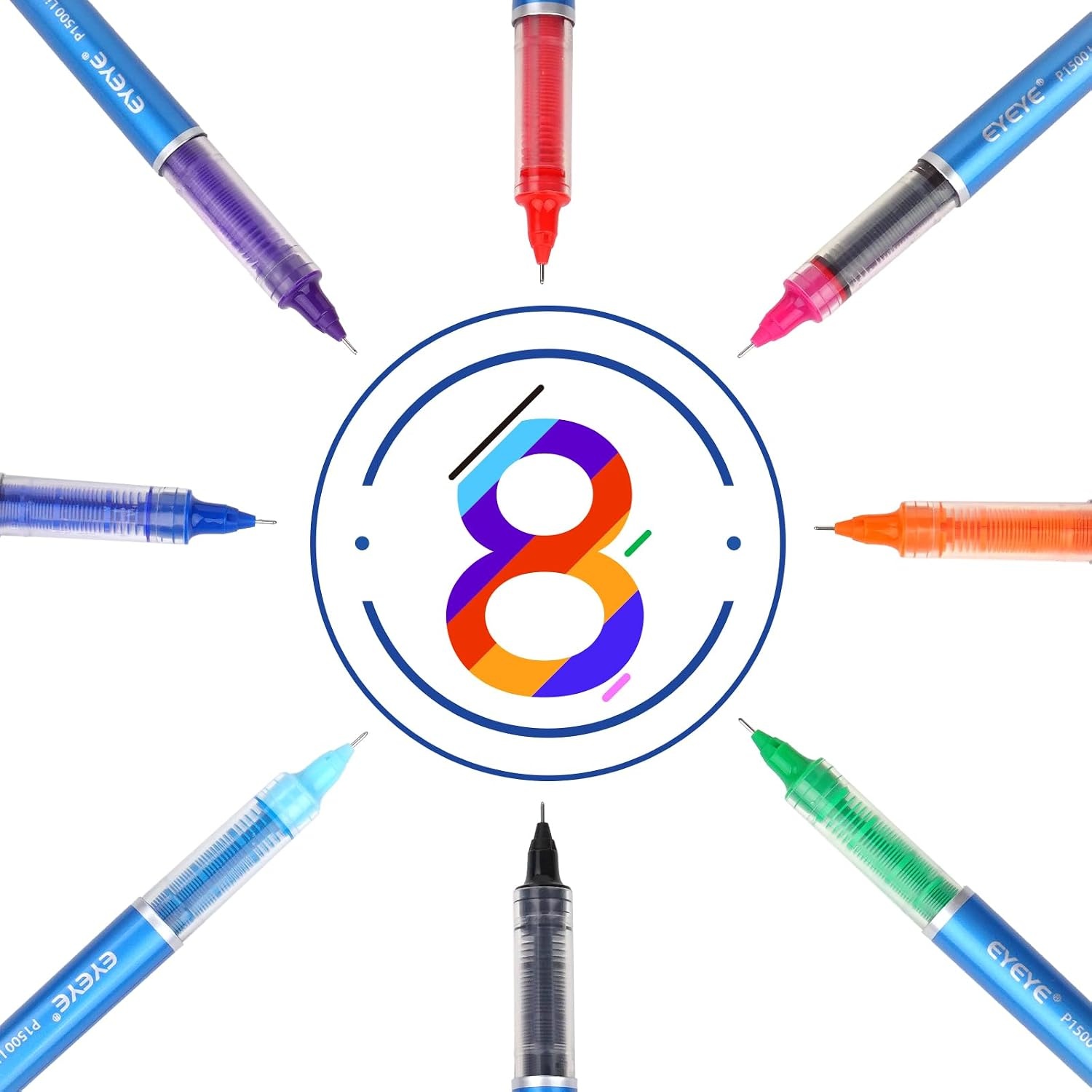 image:imageEYEYE 05mm Roller Ball Pens 8 Assorted Colors Quick Drying Liquid Ink Needle Rollerball Pens Extra Fine Point Smooth Writing Pen for Journaling Note Taking Office School Supplies amp Gifts