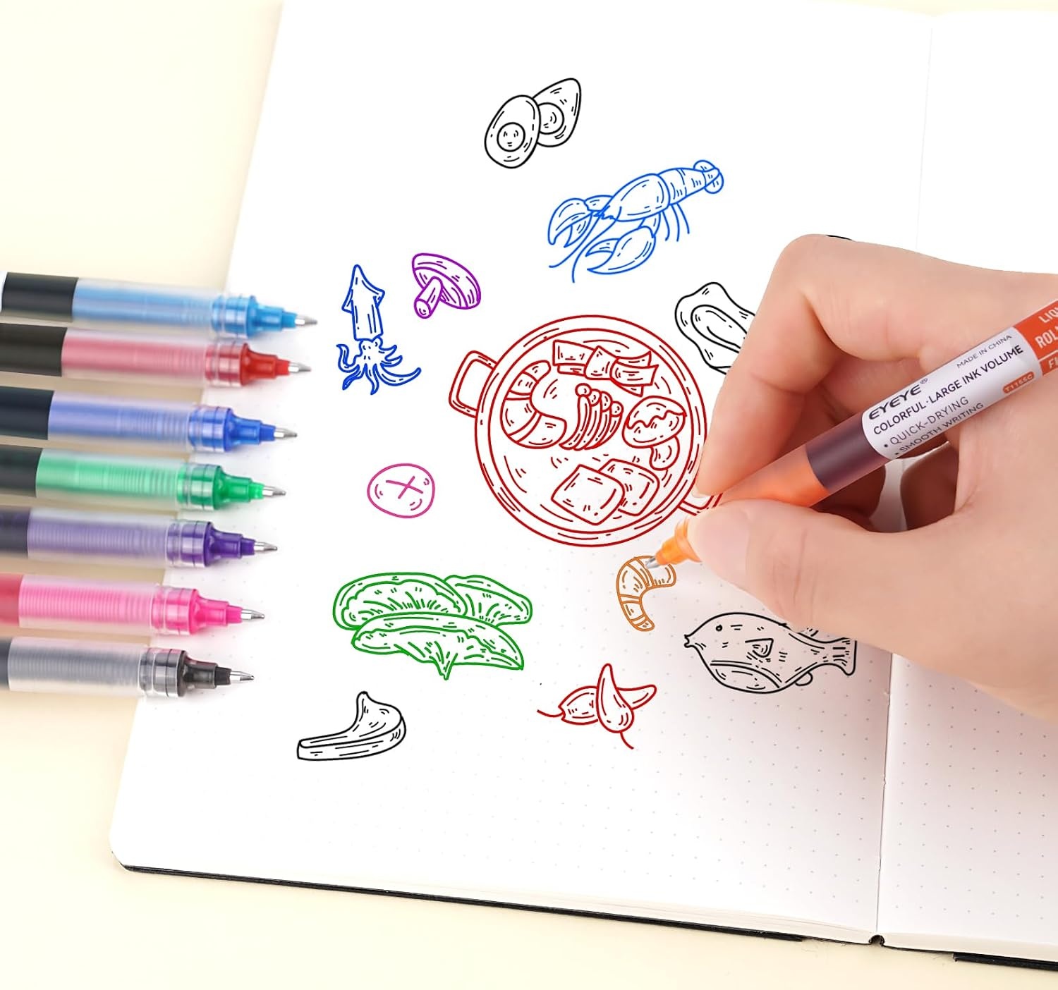 image:imageEYEYE 07mm Rollerball Pens Multicolor 8 Assorted Colors Medium Point Quick Dry Liquid Ink Pen Fine Point Smooth Writing Pens for Journaling Note Taking Office School Doodling amp Gifts