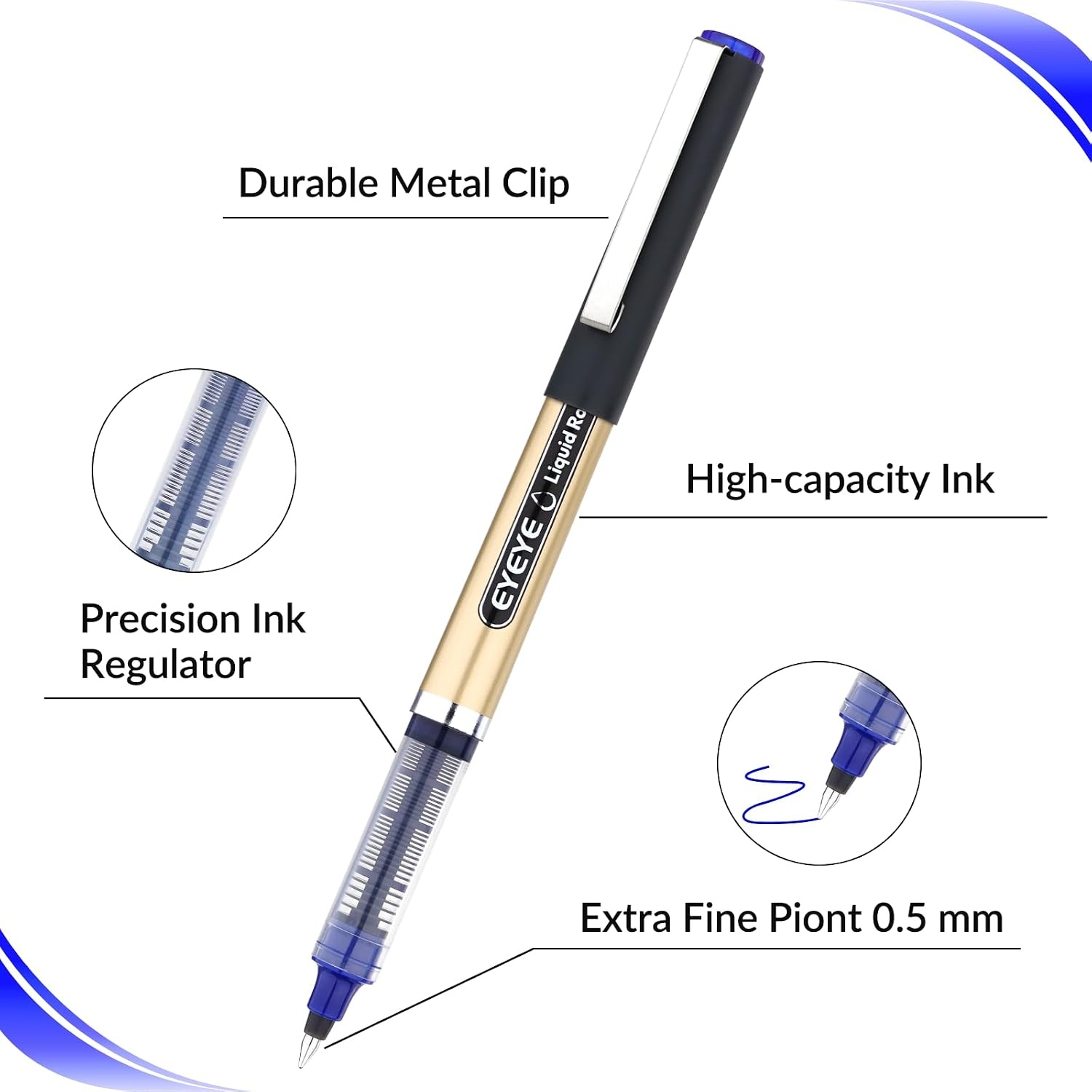 image:imageEYEYE 12 Pack 05mm Extra Fine Point Blue Rollerball Pens Quick Dry Liquid Ink Smooth Writing Fine Tip Pens for Journaling Note Taking Office amp School SuppliesBlackBlue