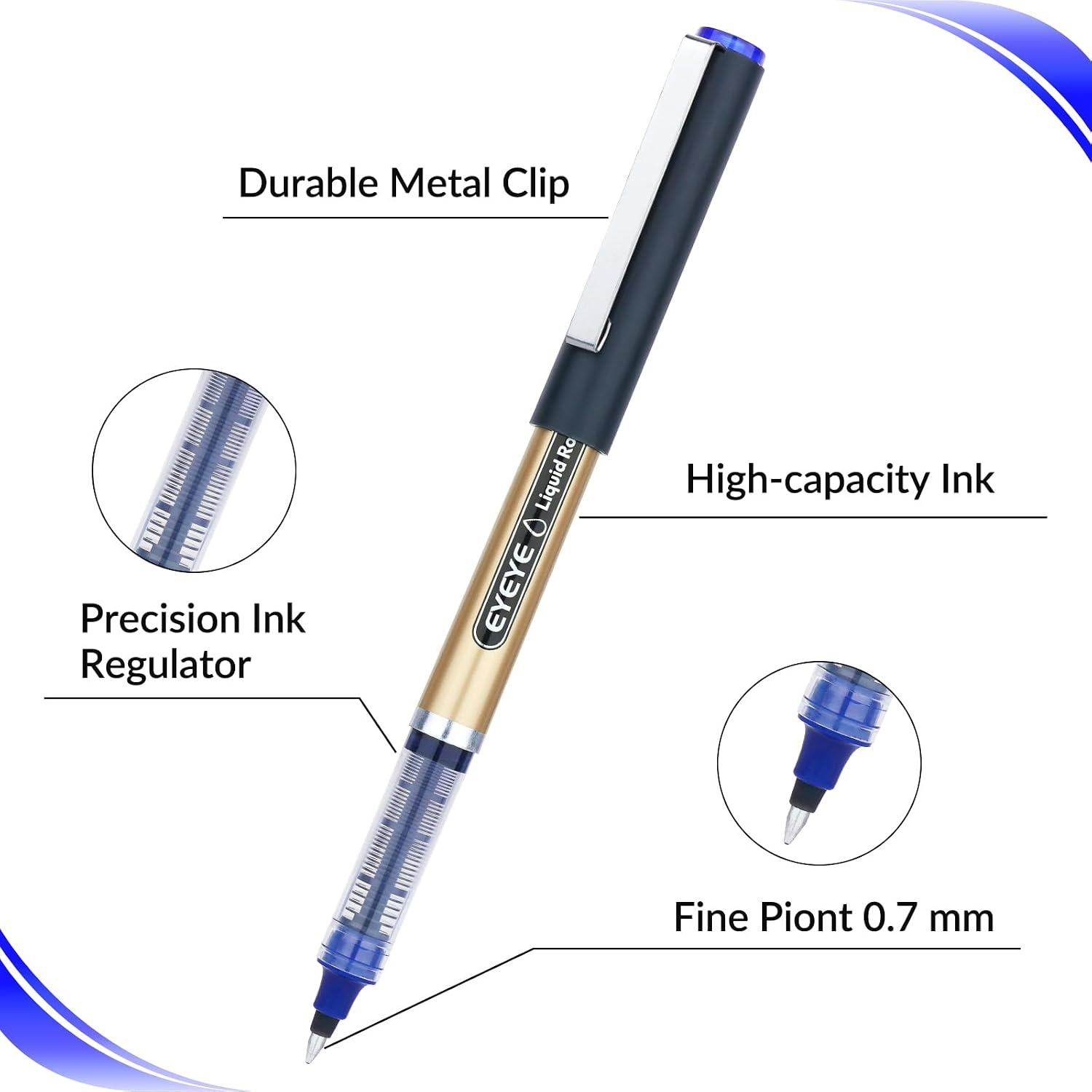 image:imageEYEYE 12 Pack 05mm Extra Fine Point Blue Rollerball Pens Quick Dry Liquid Ink Smooth Writing Fine Tip Pens for Journaling Note Taking Office amp School SuppliesBlackBlue