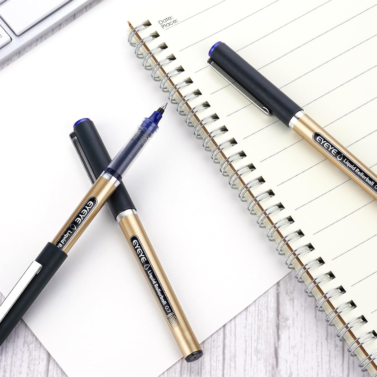 image:imageEYEYE 12 Pack 05mm Extra Fine Point Blue Rollerball Pens Quick Dry Liquid Ink Smooth Writing Fine Tip Pens for Journaling Note Taking Office amp School SuppliesBlackBlue