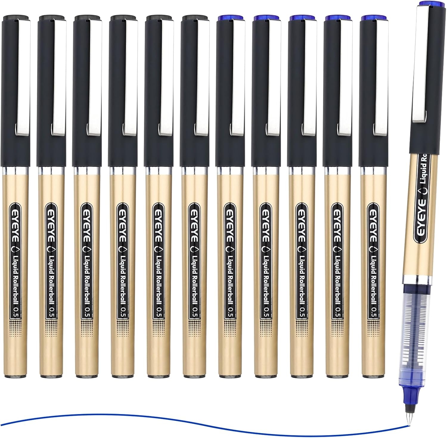 image:imageEYEYE 12 Pack 05mm Extra Fine Point Blue Rollerball Pens Quick Dry Liquid Ink Smooth Writing Fine Tip Pens for Journaling Note Taking Office amp School SuppliesBlackBlue
