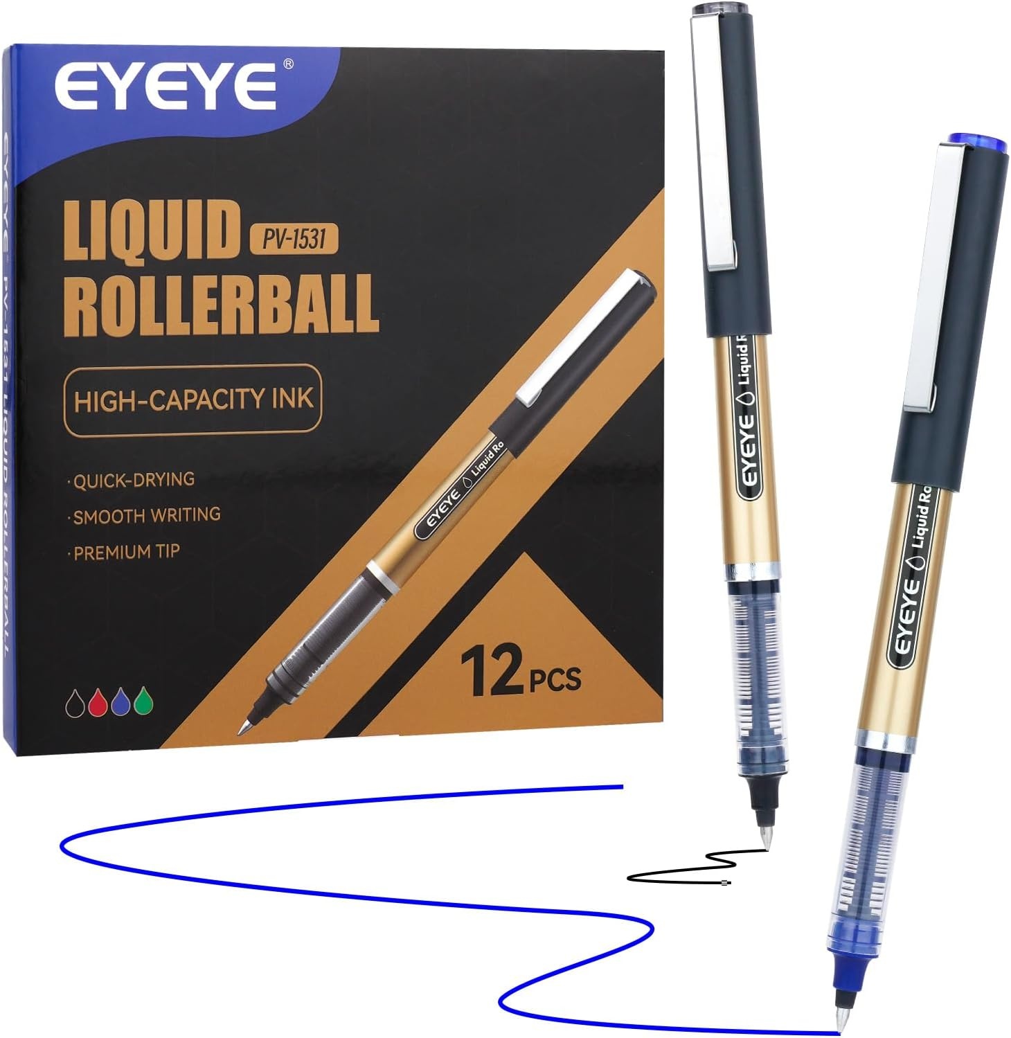 image:imageEYEYE 12 Pack 05mm Extra Fine Point Blue Rollerball Pens Quick Dry Liquid Ink Smooth Writing Fine Tip Pens for Journaling Note Taking Office amp School SuppliesBlackBlue