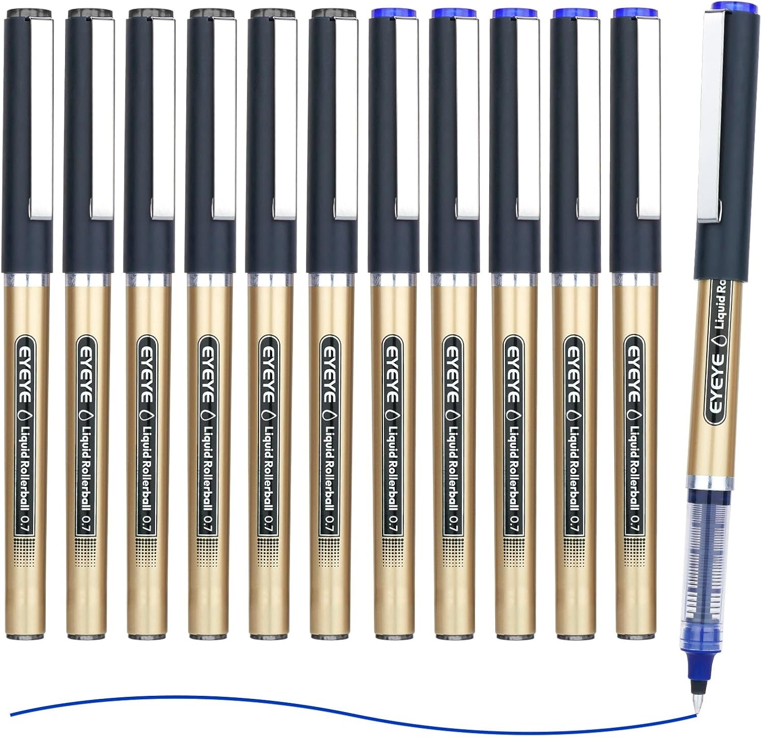 image:imageEYEYE 12 Pack 05mm Extra Fine Point Blue Rollerball Pens Quick Dry Liquid Ink Smooth Writing Fine Tip Pens for Journaling Note Taking Office amp School SuppliesBlackBlue