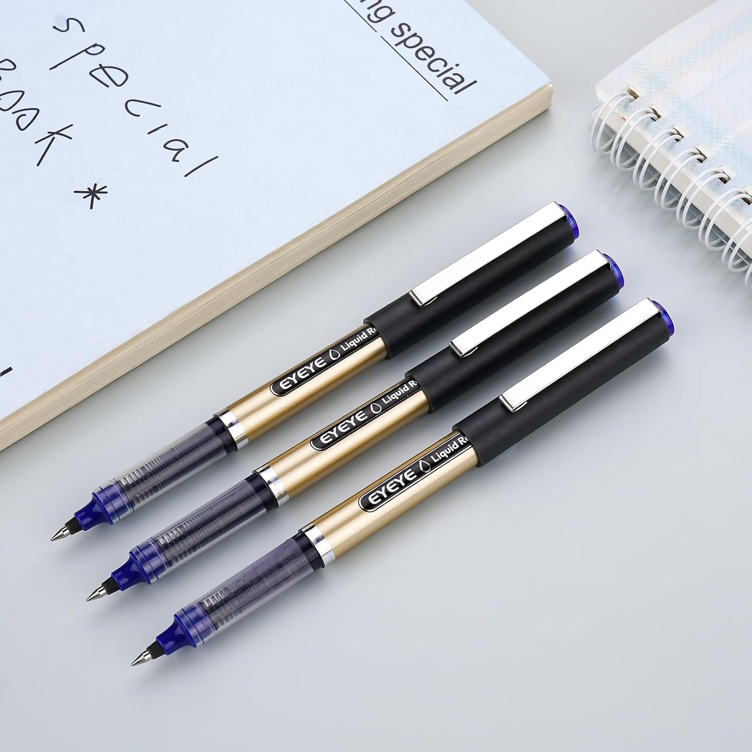 image:imageEYEYE 12 Pack 05mm Extra Fine Point Blue Rollerball Pens Quick Dry Liquid Ink Smooth Writing Fine Tip Pens for Journaling Note Taking Office amp School SuppliesBlackBlue