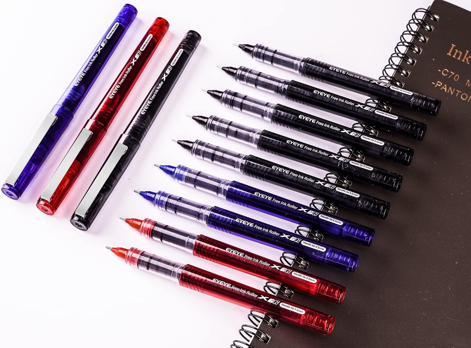 image:imageEYEYE 3 Colors Liquid Ink Rollerball Pens 16 Packs 8 Black amp 4 Blue amp 4 Red Quick Dry Gel Pen 05mm Fine Needle Nib for Taking Notes Doodling School Office Home Supplies