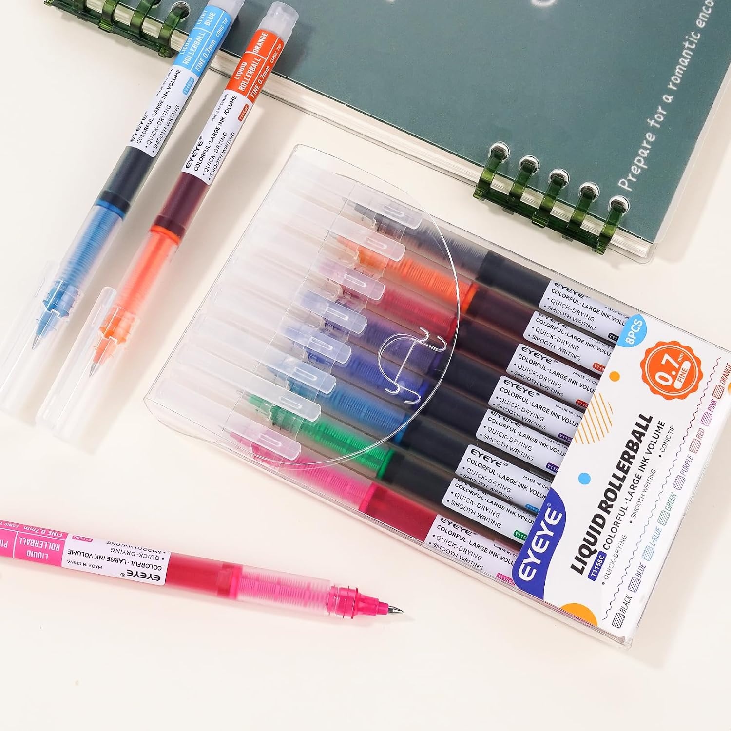 image:imageEYEYE 8 Assorted Colors 10mm Rollerball Pens Multicolor Bold Point Pen Quick Dry Liquid Ink Pen Fine Point Smooth Writing Pens for Journaling Note Taking Office School Doodling amp Gifts
