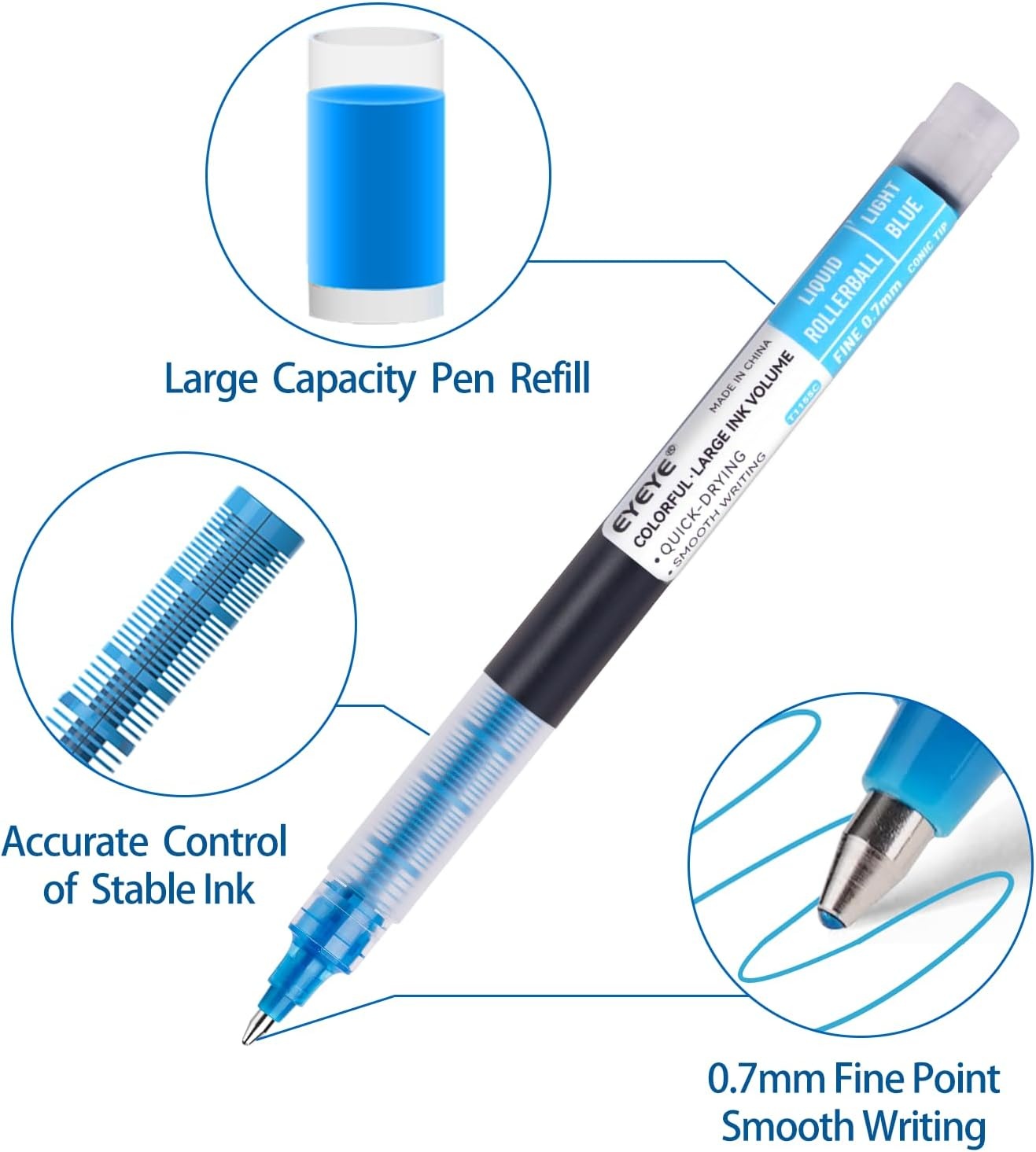 image:imageEYEYE 8 Assorted Colors 10mm Rollerball Pens Multicolor Bold Point Pen Quick Dry Liquid Ink Pen Fine Point Smooth Writing Pens for Journaling Note Taking Office School Doodling amp Gifts