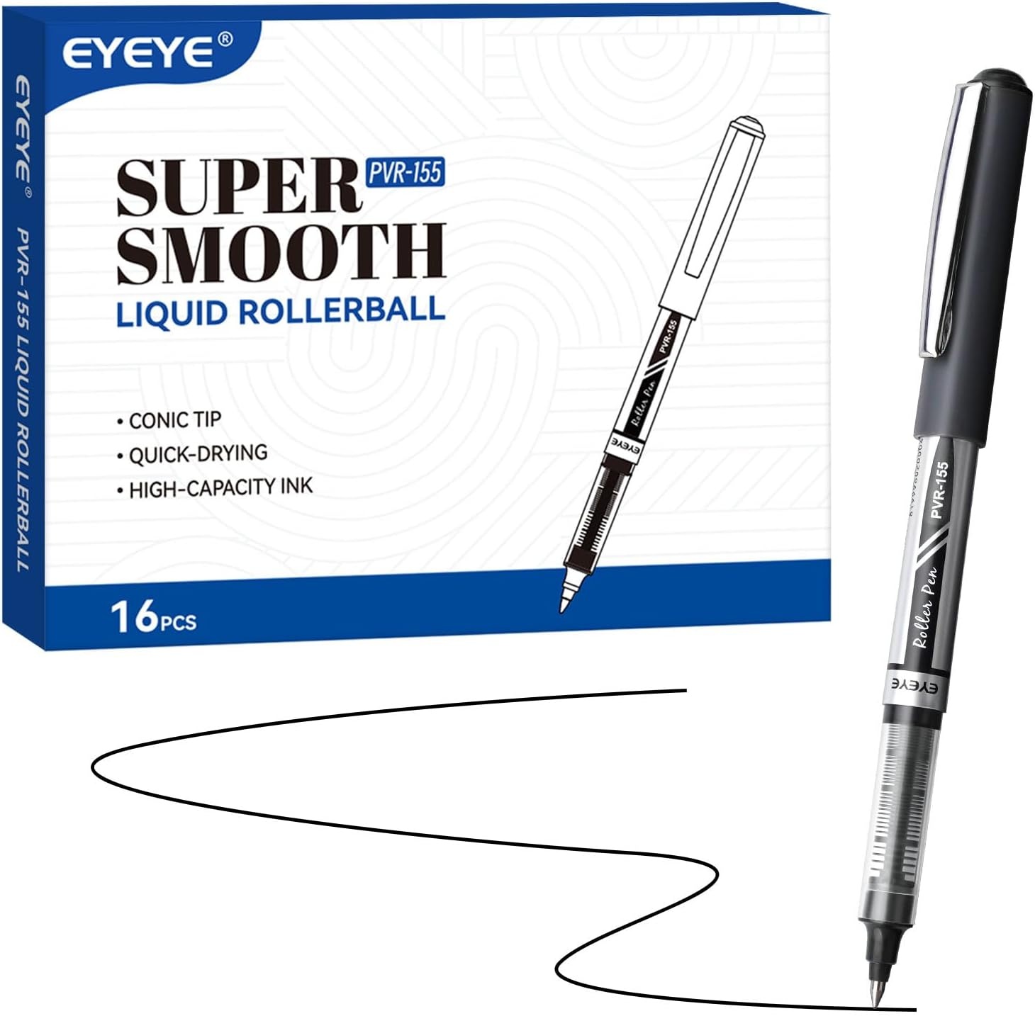 image:imageEYEYE Black Rollerball Pens 16 Pack 07mm Medium Point Quick Dry Roller Ball Pens Liquid Ink Pen Fine Point Smooth Writing Pens for Journaling School Office WritingBlack