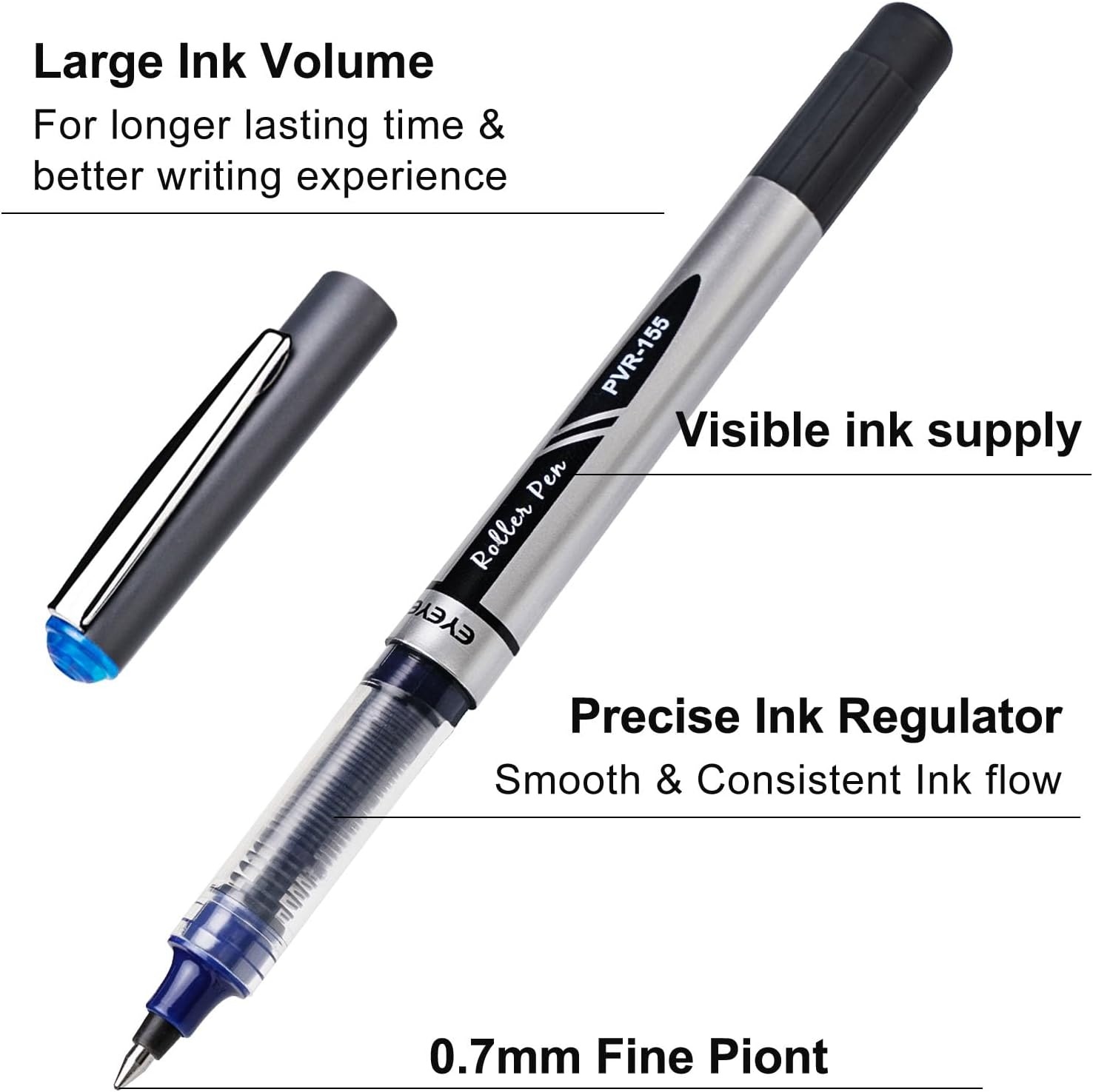image:imageEYEYE Black Rollerball Pens 16 Pack 07mm Medium Point Quick Dry Roller Ball Pens Liquid Ink Pen Fine Point Smooth Writing Pens for Journaling School Office WritingBlue