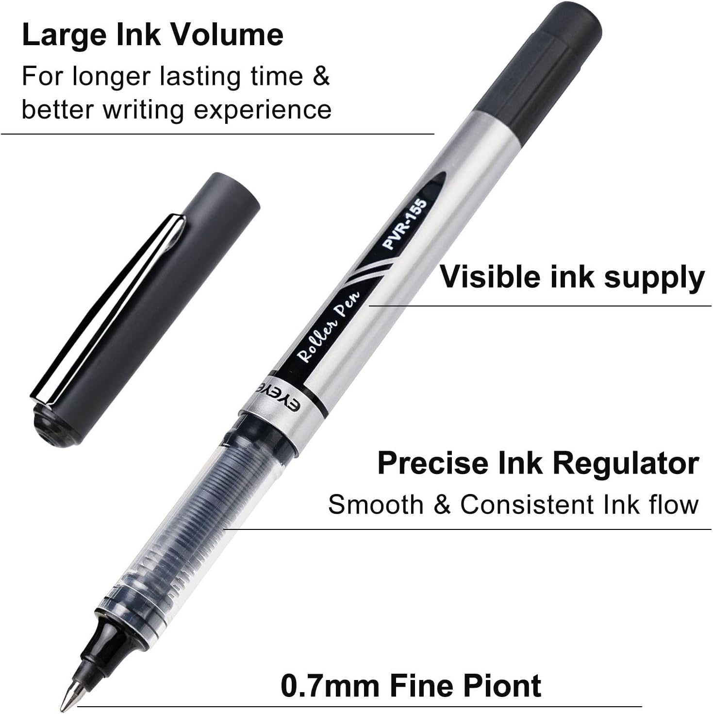 image:imageEYEYE Black Rollerball Pens 16 Pack 07mm Medium Point Quick Dry Roller Ball Pens Liquid Ink Pen Fine Point Smooth Writing Pens for Journaling School Office WritingBlack