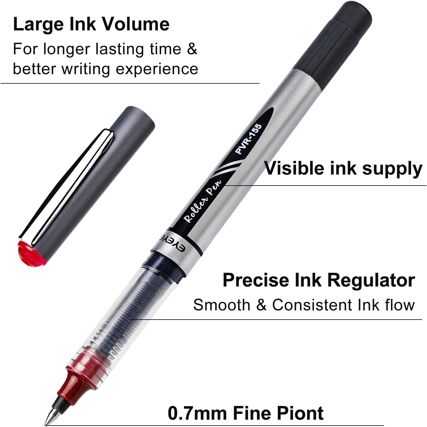 image:imageEYEYE Black Rollerball Pens 16 Pack 07mm Medium Point Quick Dry Roller Ball Pens Liquid Ink Pen Fine Point Smooth Writing Pens for Journaling School Office WritingRed