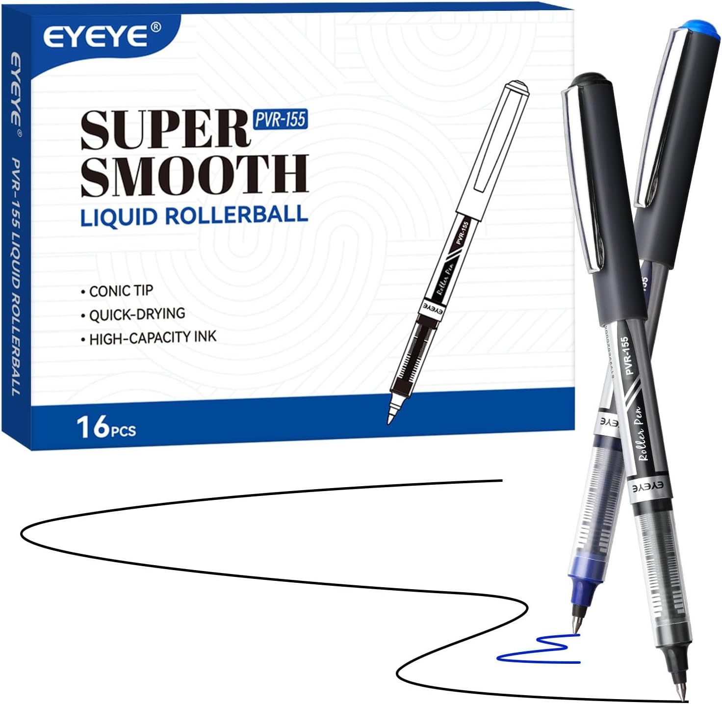 image:imageEYEYE Black Rollerball Pens 16 Pack 07mm Medium Point Quick Dry Roller Ball Pens Liquid Ink Pen Fine Point Smooth Writing Pens for Journaling School Office WritingBlackBlue
