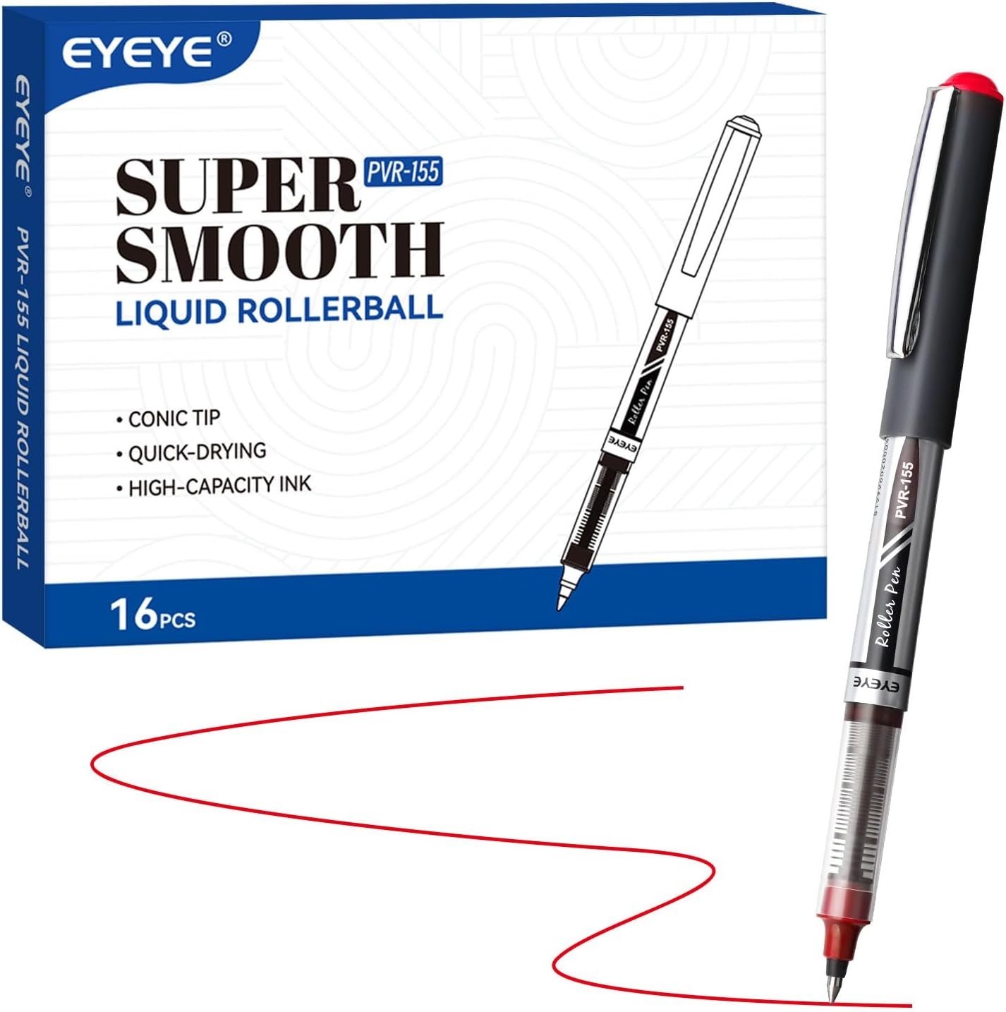 image:imageEYEYE Black Rollerball Pens 16 Pack 07mm Medium Point Quick Dry Roller Ball Pens Liquid Ink Pen Fine Point Smooth Writing Pens for Journaling School Office WritingRed