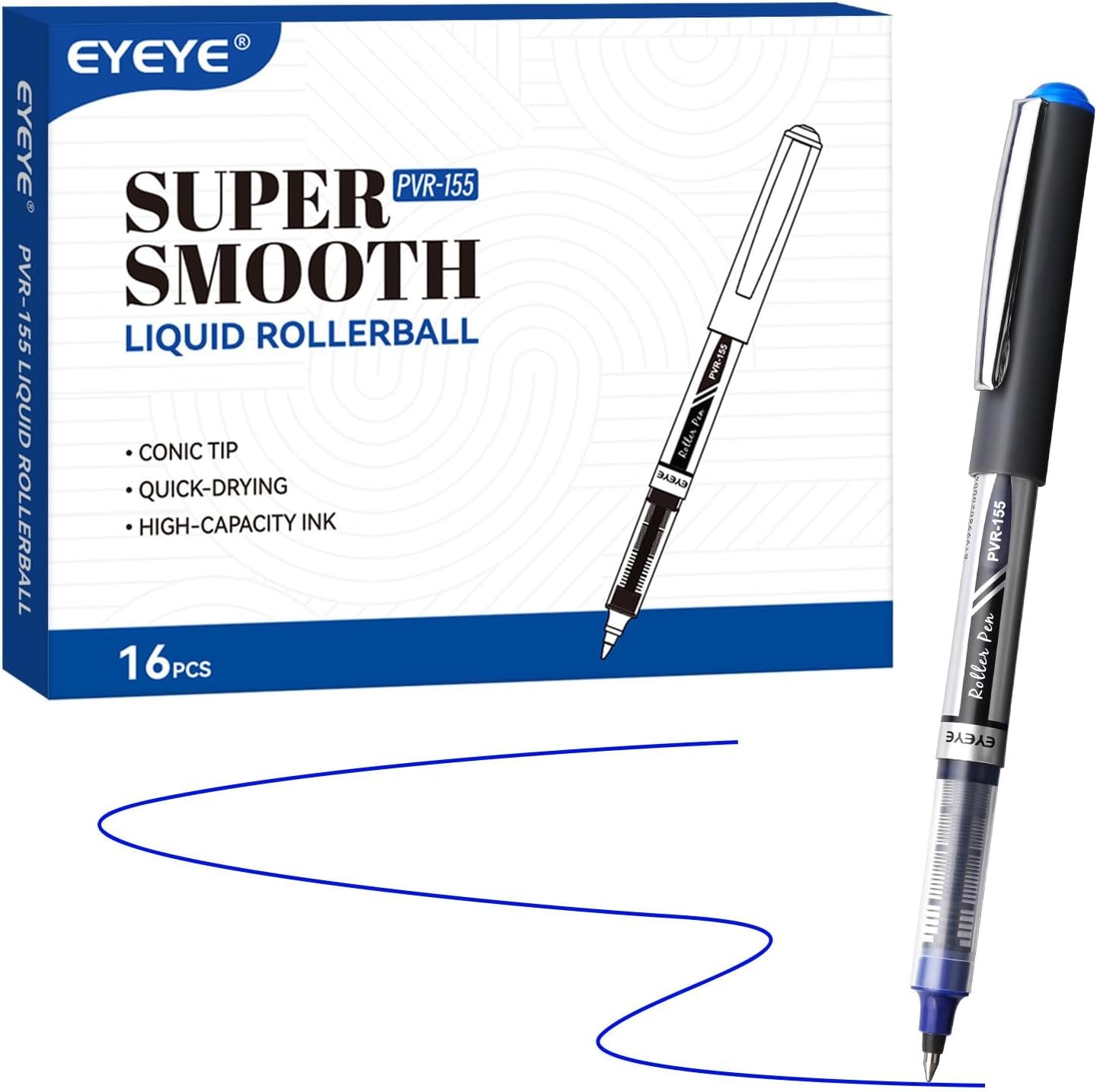 image:imageEYEYE Black Rollerball Pens 16 Pack 07mm Medium Point Quick Dry Roller Ball Pens Liquid Ink Pen Fine Point Smooth Writing Pens for Journaling School Office WritingBlue