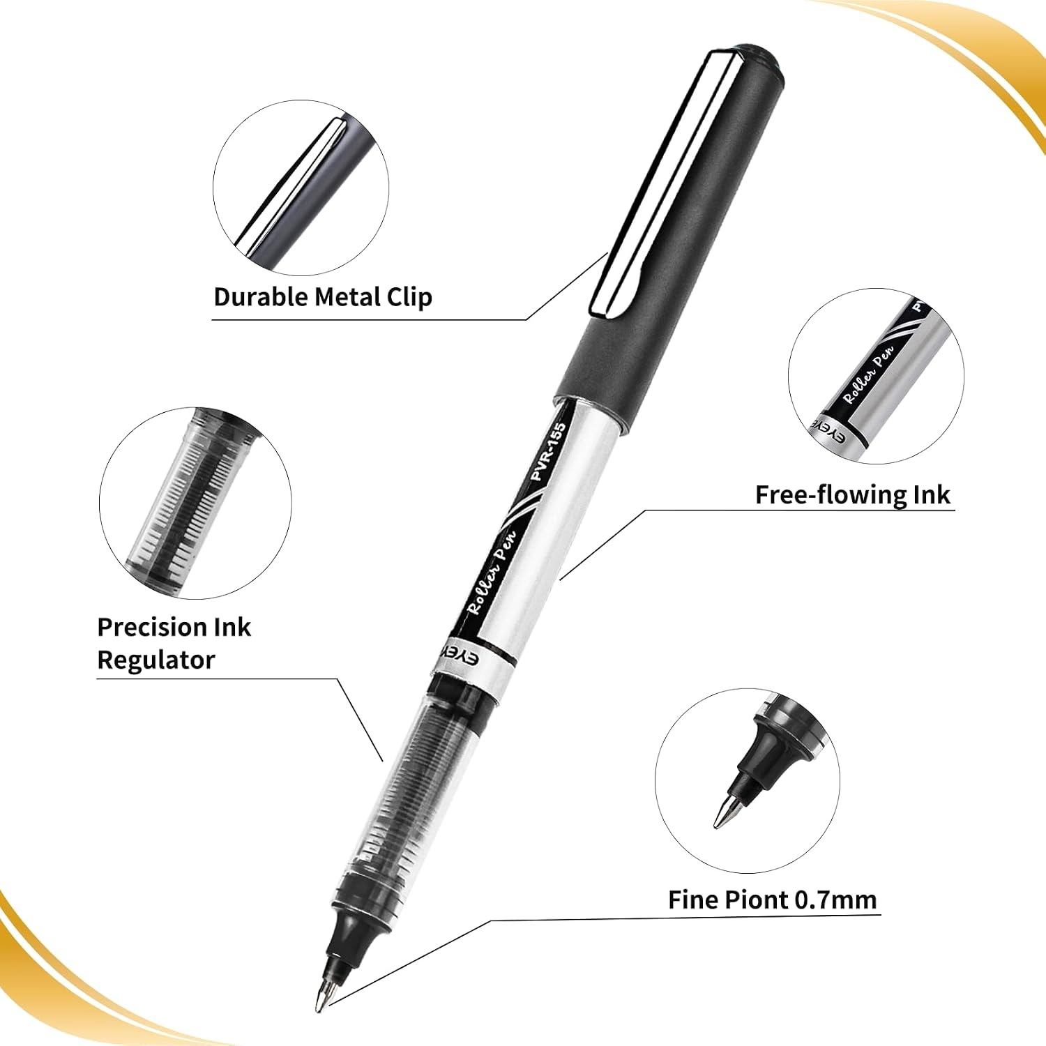 image:imageEYEYE Blue Rollerball Pens 07mm 25 Pack Liquid Ink Roller Ball Pen Medium Point Quick Dry Blue Ink Pens Fine Point Smooth Writing Pen for Journaling Note Taking Office School SuppliesBlackBlue