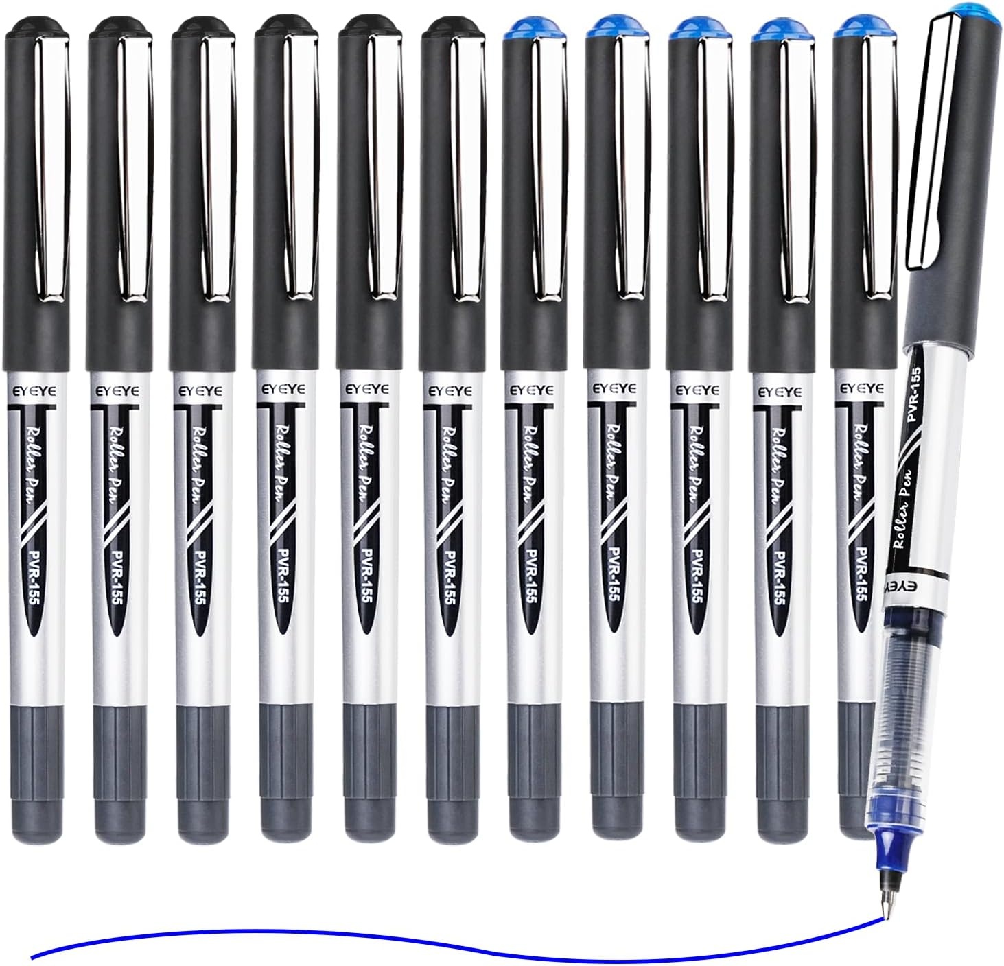 image:imageEYEYE Blue Rollerball Pens 07mm 25 Pack Liquid Ink Roller Ball Pen Medium Point Quick Dry Blue Ink Pens Fine Point Smooth Writing Pen for Journaling Note Taking Office School SuppliesBlackBlue