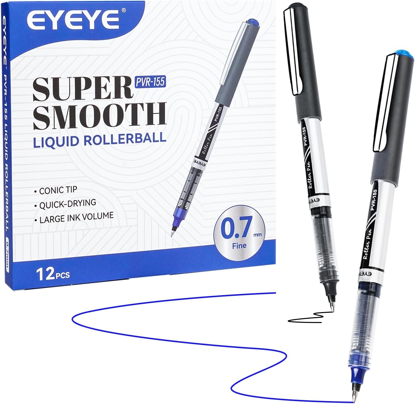 image:imageEYEYE Blue Rollerball Pens 07mm 25 Pack Liquid Ink Roller Ball Pen Medium Point Quick Dry Blue Ink Pens Fine Point Smooth Writing Pen for Journaling Note Taking Office School SuppliesBlackBlue