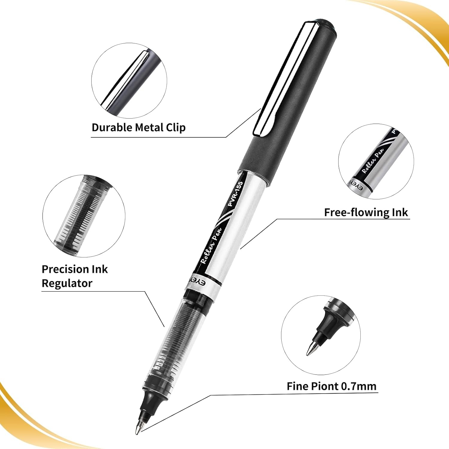 image:imageEYEYE Blue Rollerball Pens 07mm 25 Pack Liquid Ink Roller Ball Pen Medium Point Quick Dry Blue Ink Pens Fine Point Smooth Writing Pen for Journaling Note Taking Office School SuppliesBlackBlueRed