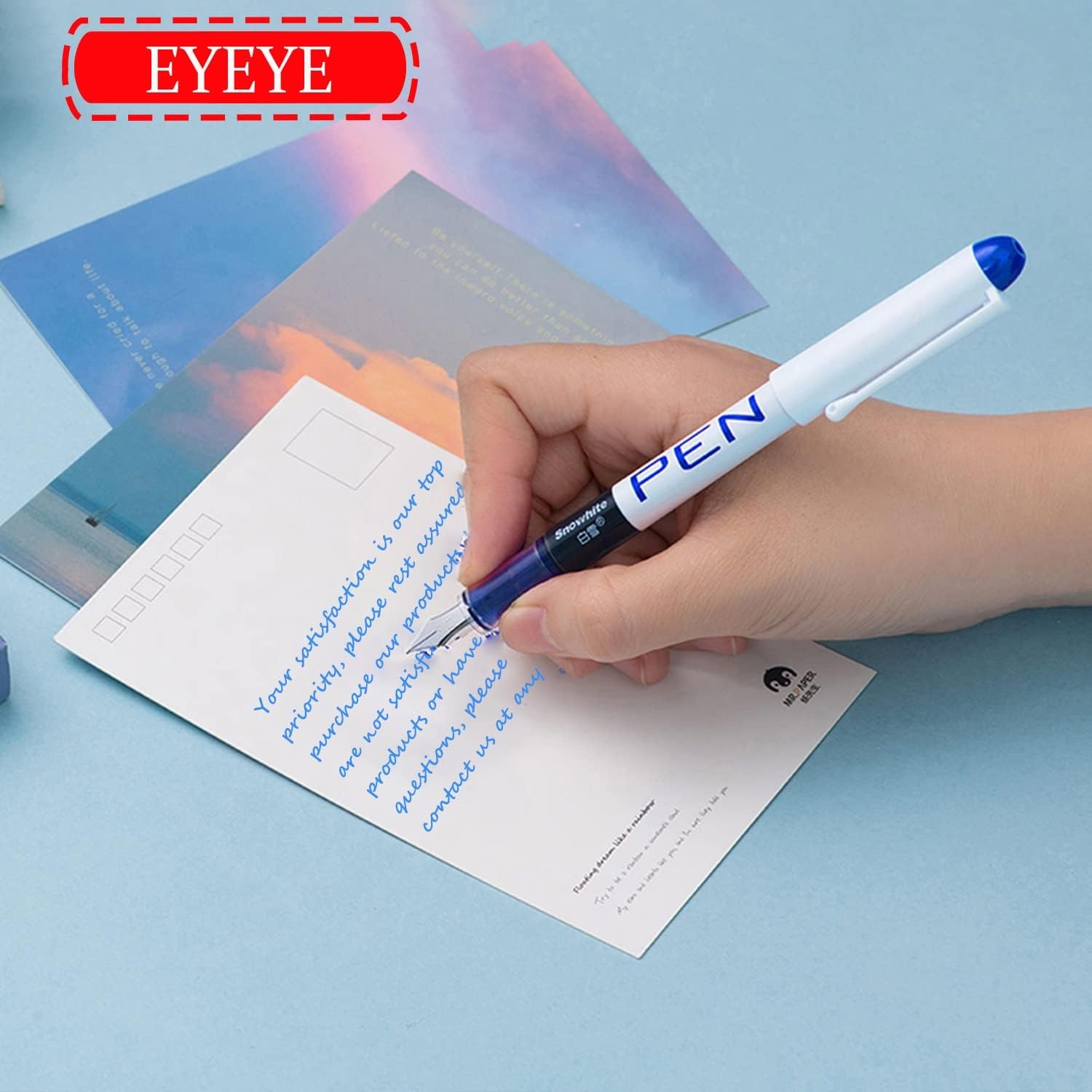 image:imageEYEYE Disposable Fountain Pens 8 Pack Black Fine Point Pens for Writing Stainless Steel Nib Smooth Writing for Journaling Drafting Sketching Doodling amp Office Supplies3 Black3 Blue2 Light Blue