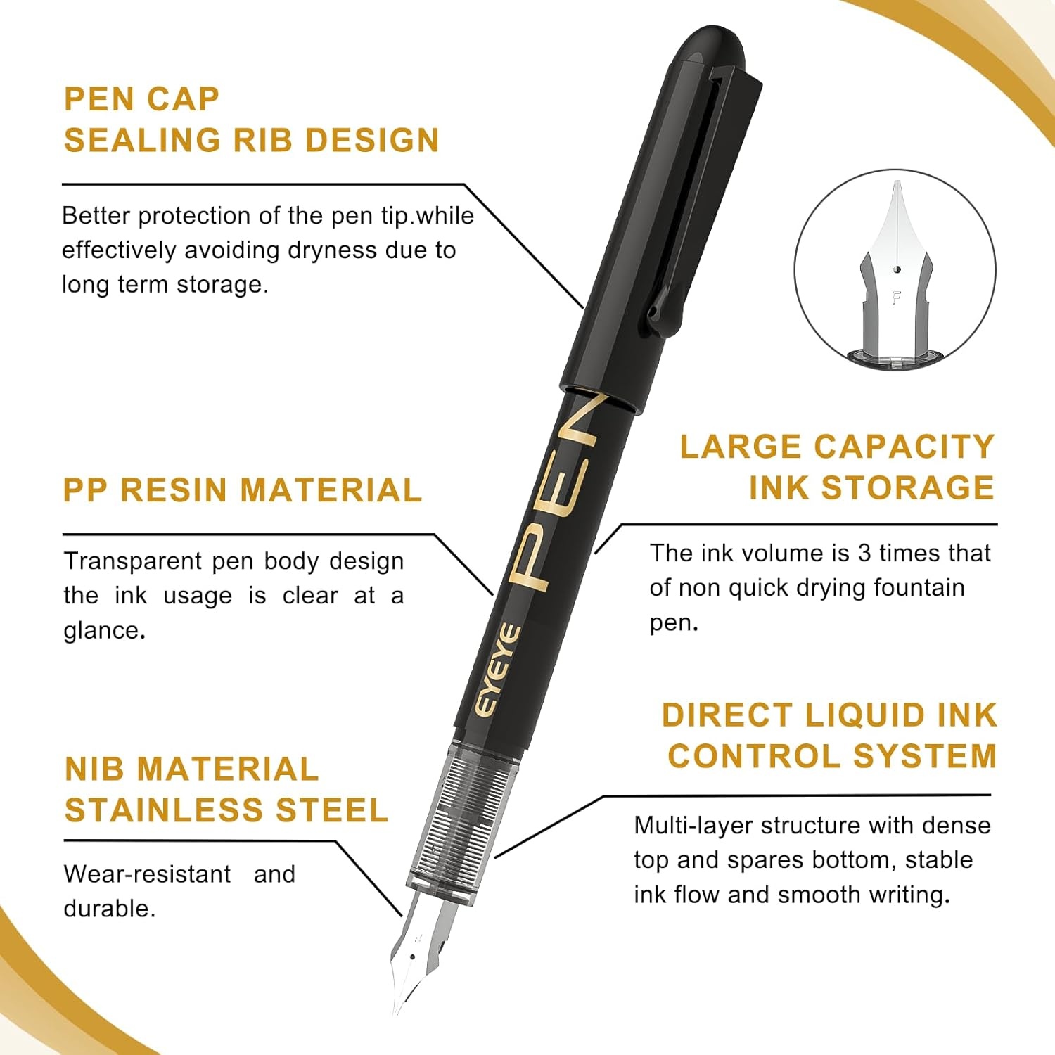 image:imageEYEYE Disposable Fountain Pens 8 Pack Black Fine Point Pens for Writing Stainless Steel Nib Smooth Writing for Journaling Drafting Sketching Doodling amp Office Supplies4 Black4 Blue