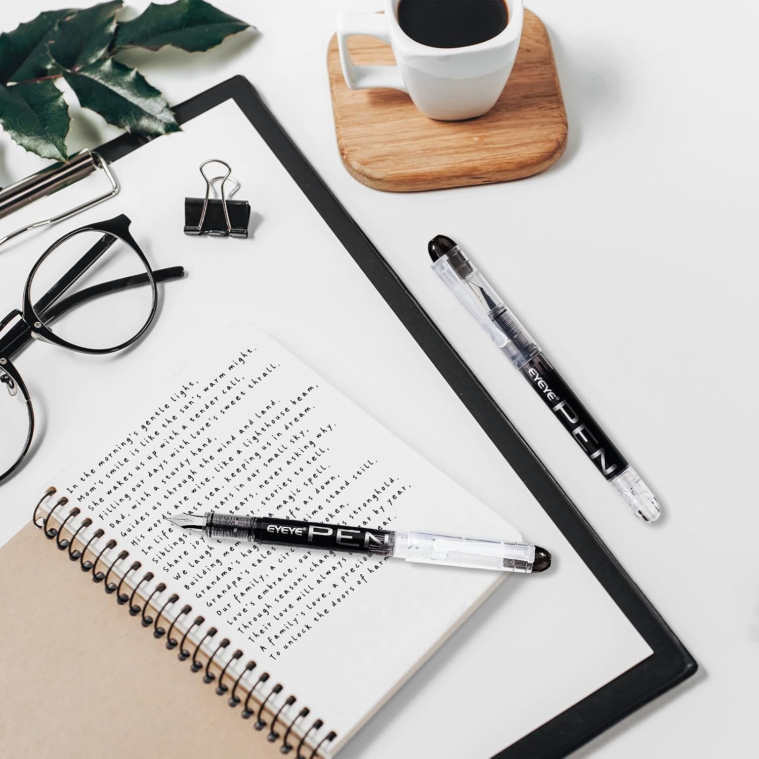 image:imageEYEYE Disposable Fountain Pens 8 Pack Black Fine Point Pens for Writing Stainless Steel Nib Smooth Writing for Journaling Drafting Sketching Doodling amp Office SuppliesBlack