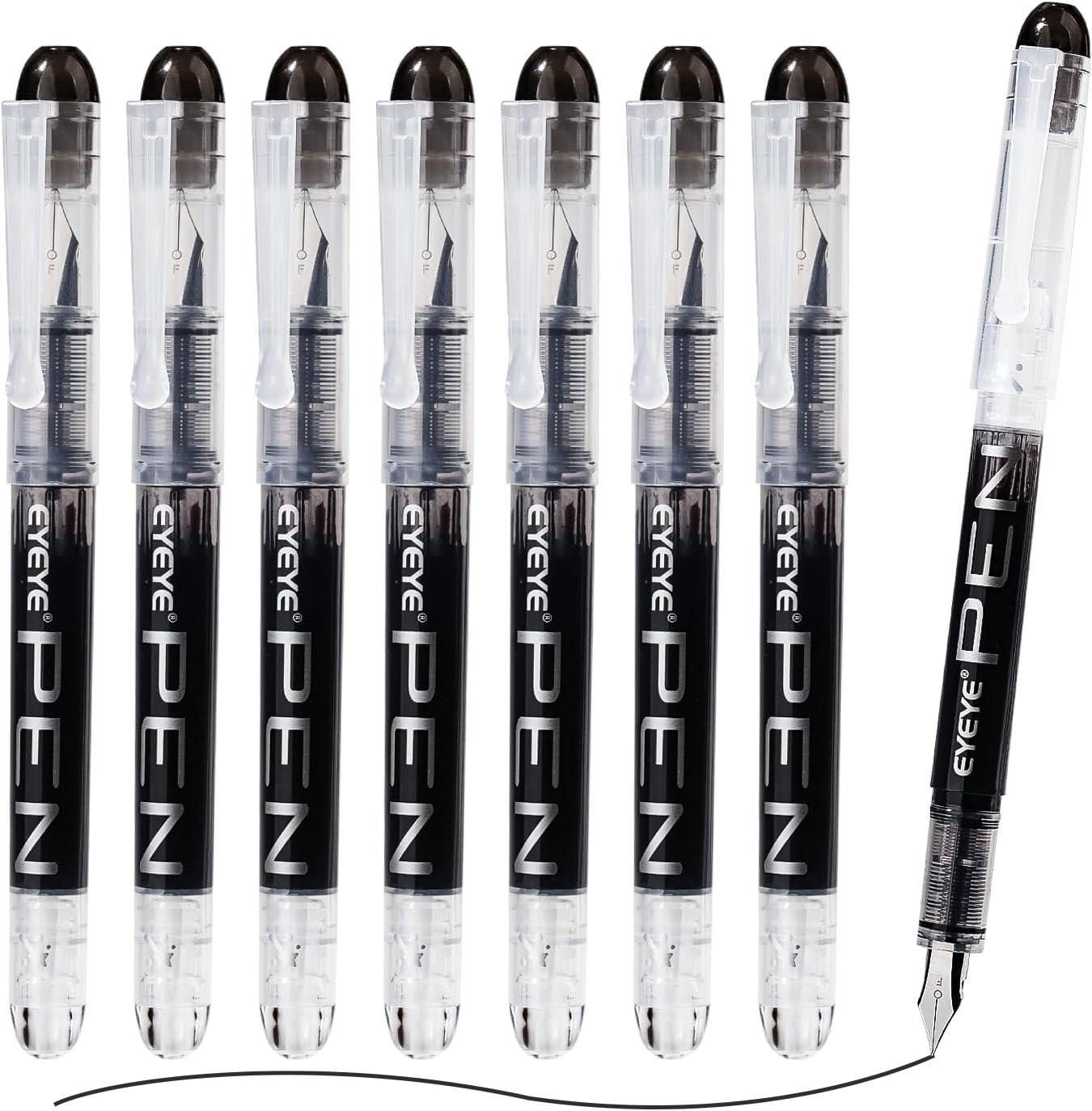 image:imageEYEYE Disposable Fountain Pens 8 Pack Black Fine Point Pens for Writing Stainless Steel Nib Smooth Writing for Journaling Drafting Sketching Doodling amp Office SuppliesBlack