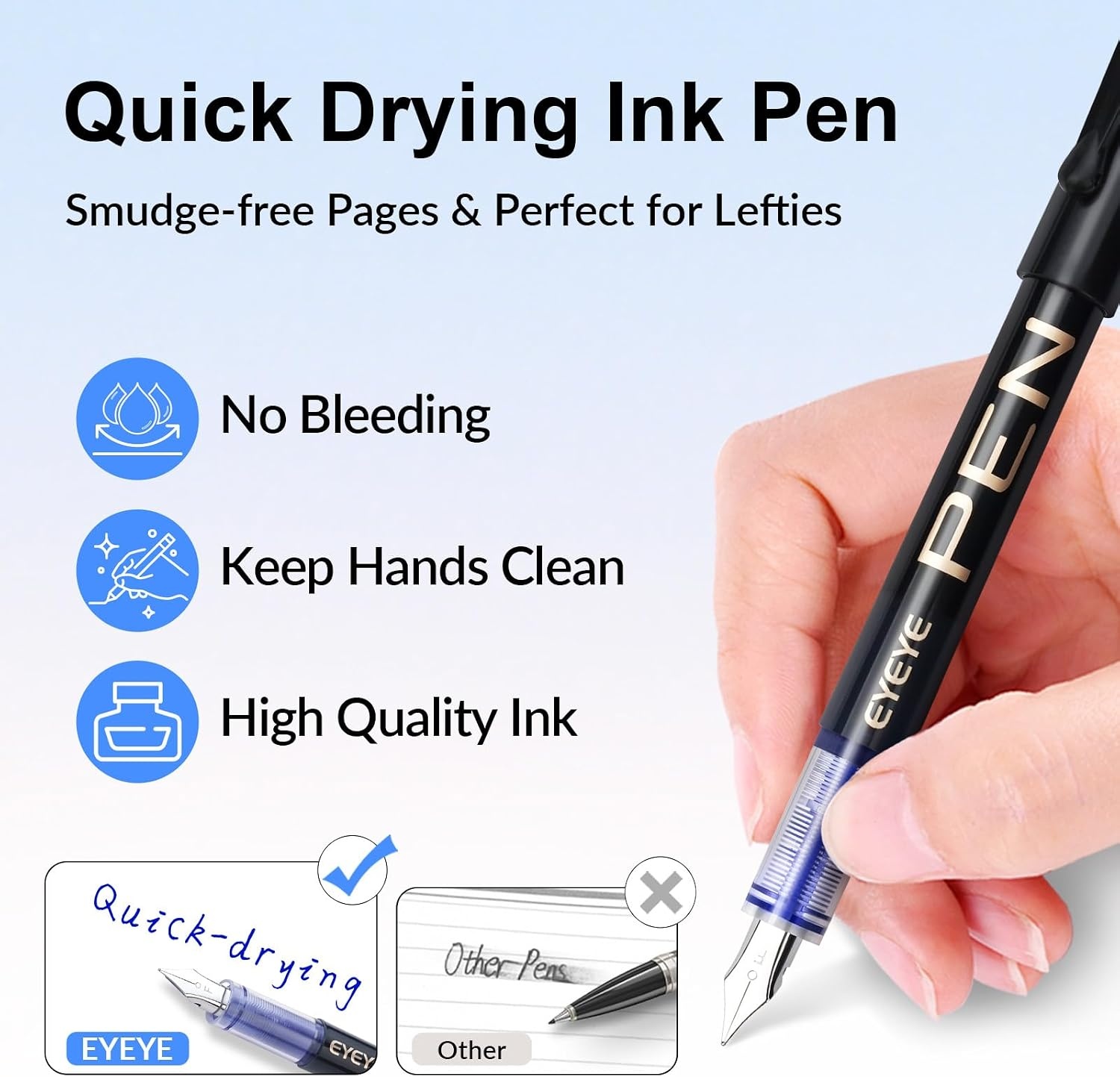 image:imageEYEYE Disposable Fountain Pens Fine Nib 9 Pack Multicolor Fountain Pens for Writing Stainless Steel Nib Black Barrel Smooth Writing for Calligraphy Journaling Drafting Office amp School SuppliesBlue