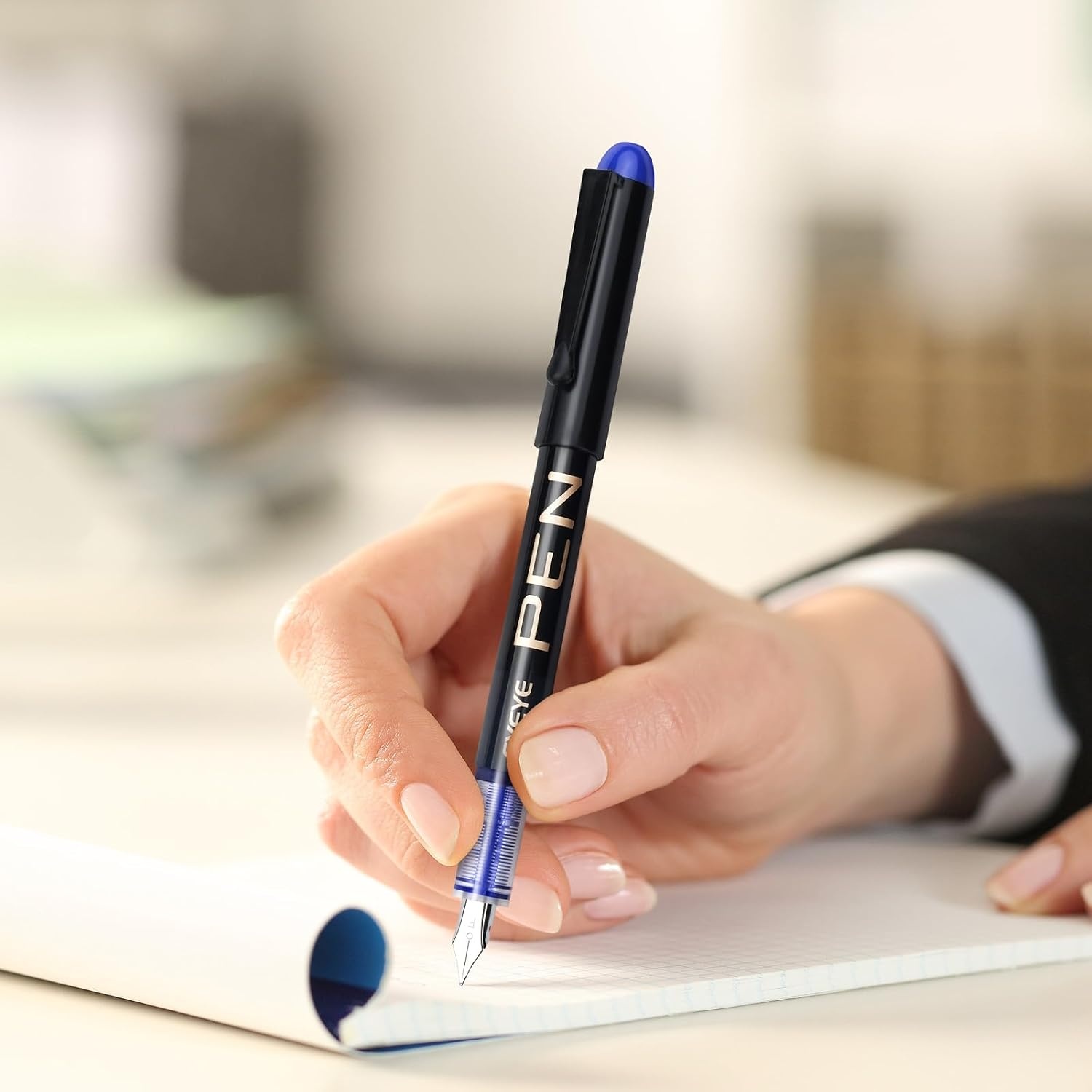 image:imageEYEYE Disposable Fountain Pens Fine Nib 9 Pack Multicolor Fountain Pens for Writing Stainless Steel Nib Black Barrel Smooth Writing for Calligraphy Journaling Drafting Office amp School SuppliesBlue