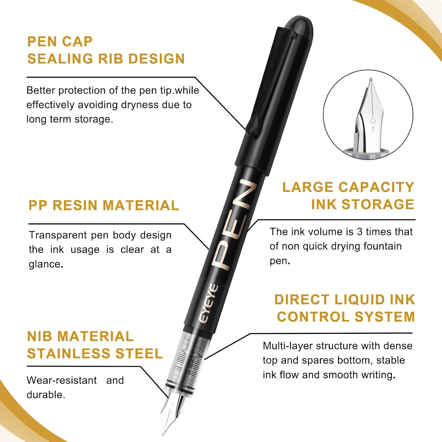 image:imageEYEYE Disposable Fountain Pens Fine Nib 9 Pack Multicolor Fountain Pens for Writing Stainless Steel Nib Black Barrel Smooth Writing for Calligraphy Journaling Drafting Office amp School SuppliesBlackBlue