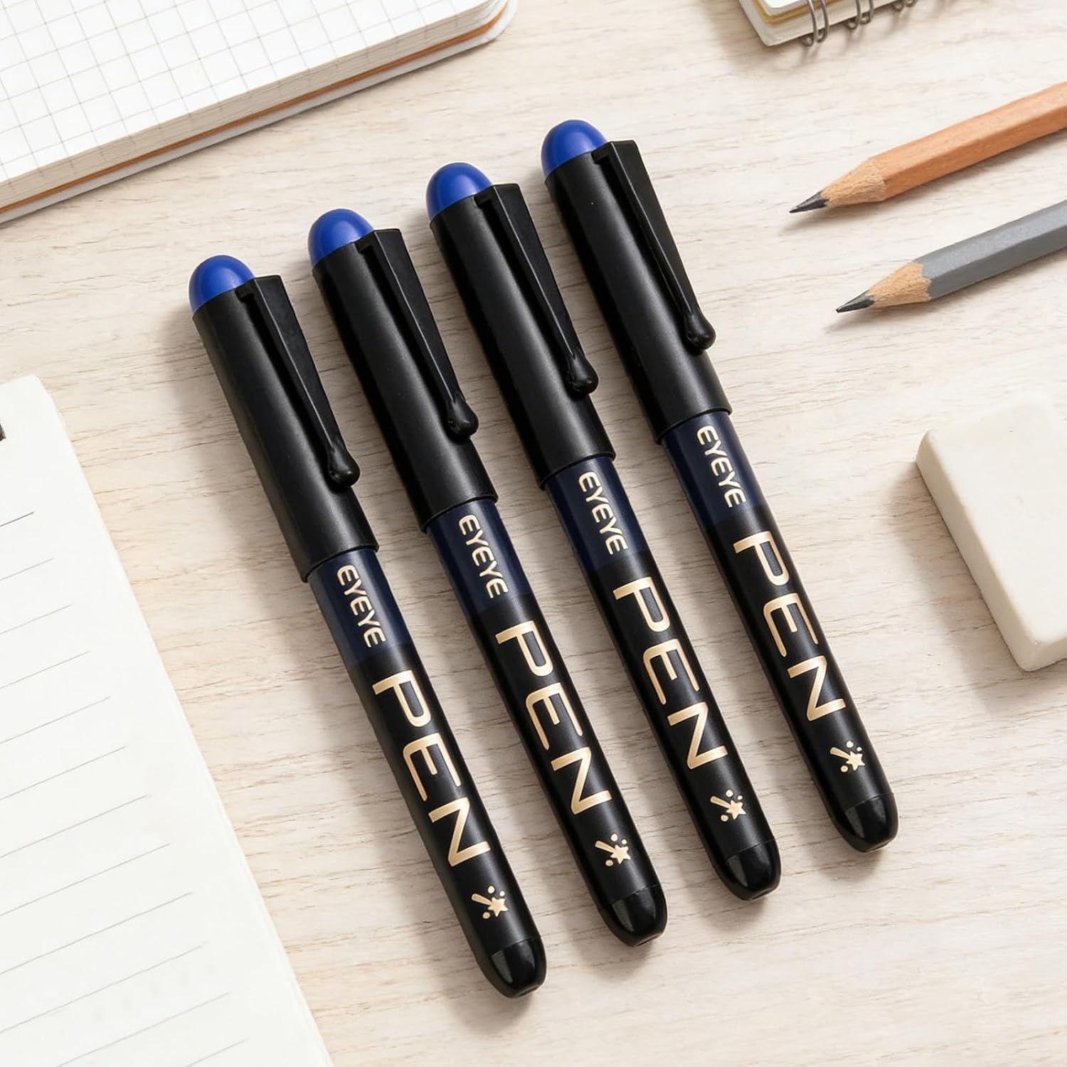 image:imageEYEYE Disposable Fountain Pens Fine Nib 9 Pack Multicolor Fountain Pens for Writing Stainless Steel Nib Black Barrel Smooth Writing for Calligraphy Journaling Drafting Office amp School SuppliesBlue