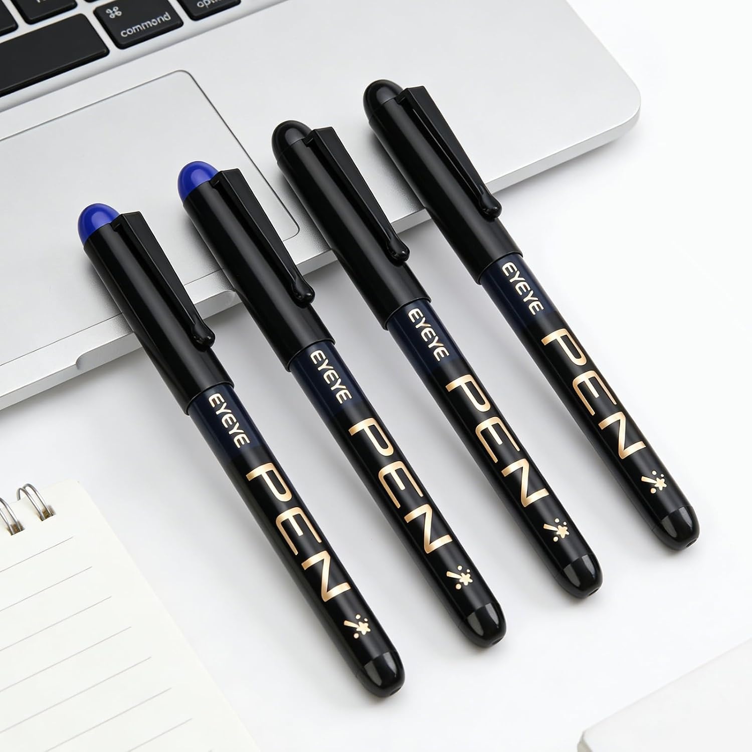 image:imageEYEYE Disposable Fountain Pens Fine Nib 9 Pack Multicolor Fountain Pens for Writing Stainless Steel Nib Black Barrel Smooth Writing for Calligraphy Journaling Drafting Office amp School SuppliesBlackBlue