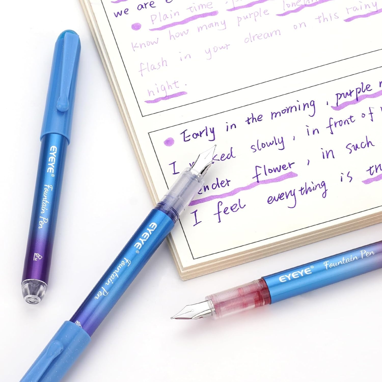 image:imageEYEYE Disposable Fountain Pens for Writing Medium Point Stainless Steel Nib Pack of 8 Assorted ColorsBlack