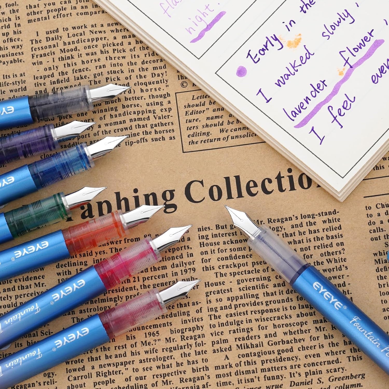 image:imageEYEYE Disposable Fountain Pens for Writing Medium Point Stainless Steel Nib Pack of 8 Assorted ColorsMulticolor