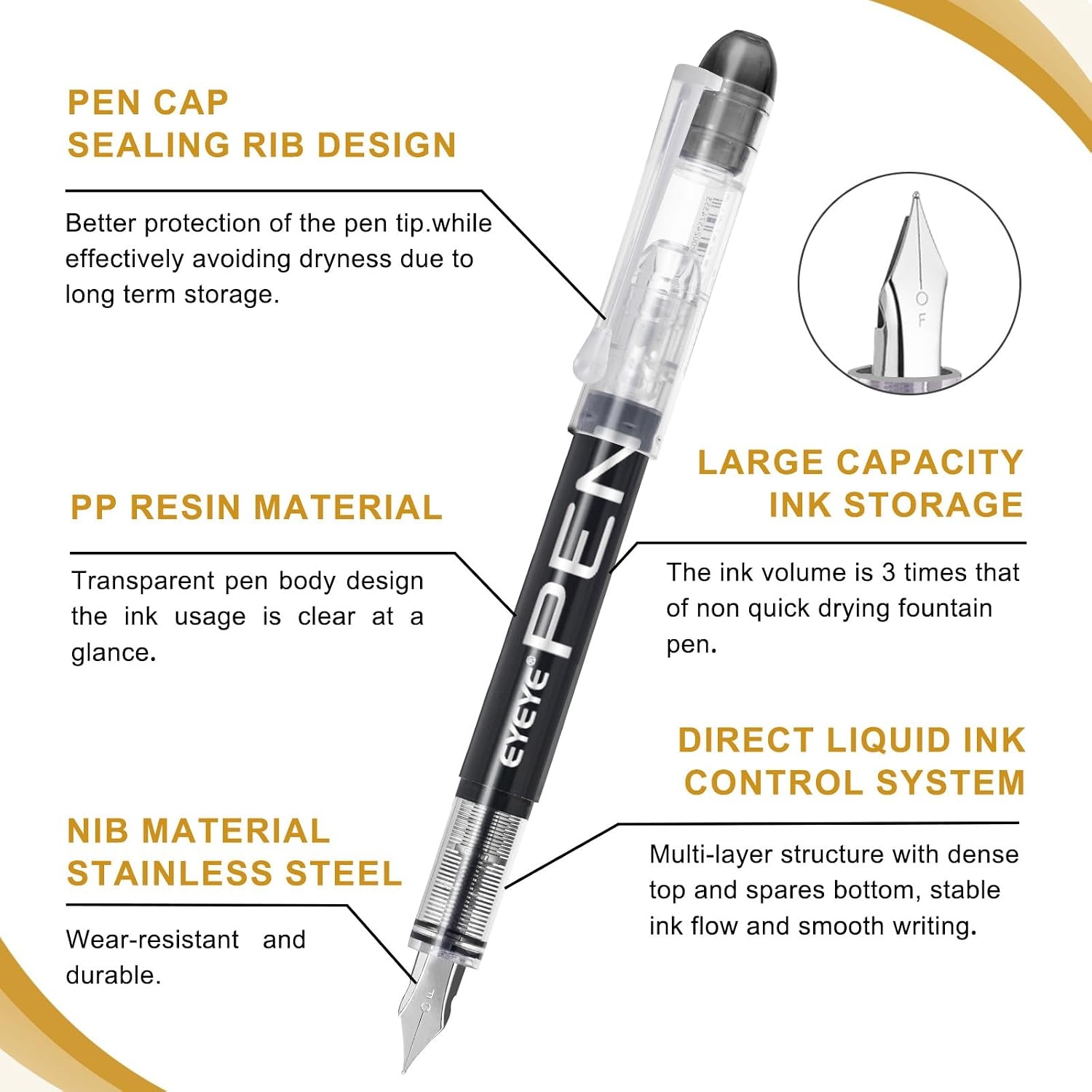 image:imageEYEYE Fountain Pens for Writing 5 Black 4 Blue Disposable Fountain Pens Stainless Steel Nib Clear Barrel Fine Point Smooth Writing for Calligraphy Journaling Office amp School SuppliesBlackBlue