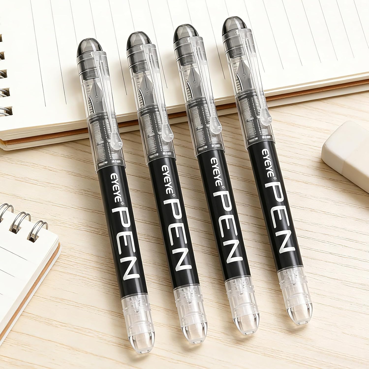 image:imageEYEYE Fountain Pens for Writing 5 Black 4 Blue Disposable Fountain Pens Stainless Steel Nib Clear Barrel Fine Point Smooth Writing for Calligraphy Journaling Office amp School SuppliesBlackBlue
