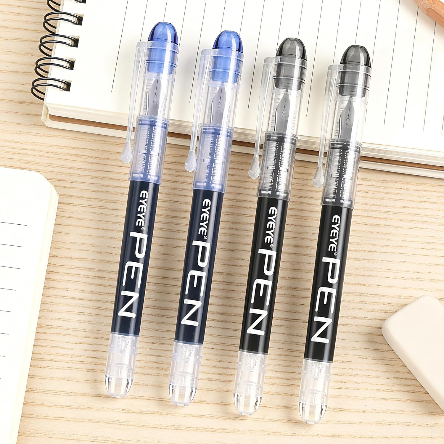 image:imageEYEYE Fountain Pens for Writing 5 Black 4 Blue Disposable Fountain Pens Stainless Steel Nib Clear Barrel Fine Point Smooth Writing for Calligraphy Journaling Office amp School SuppliesBlackBlue