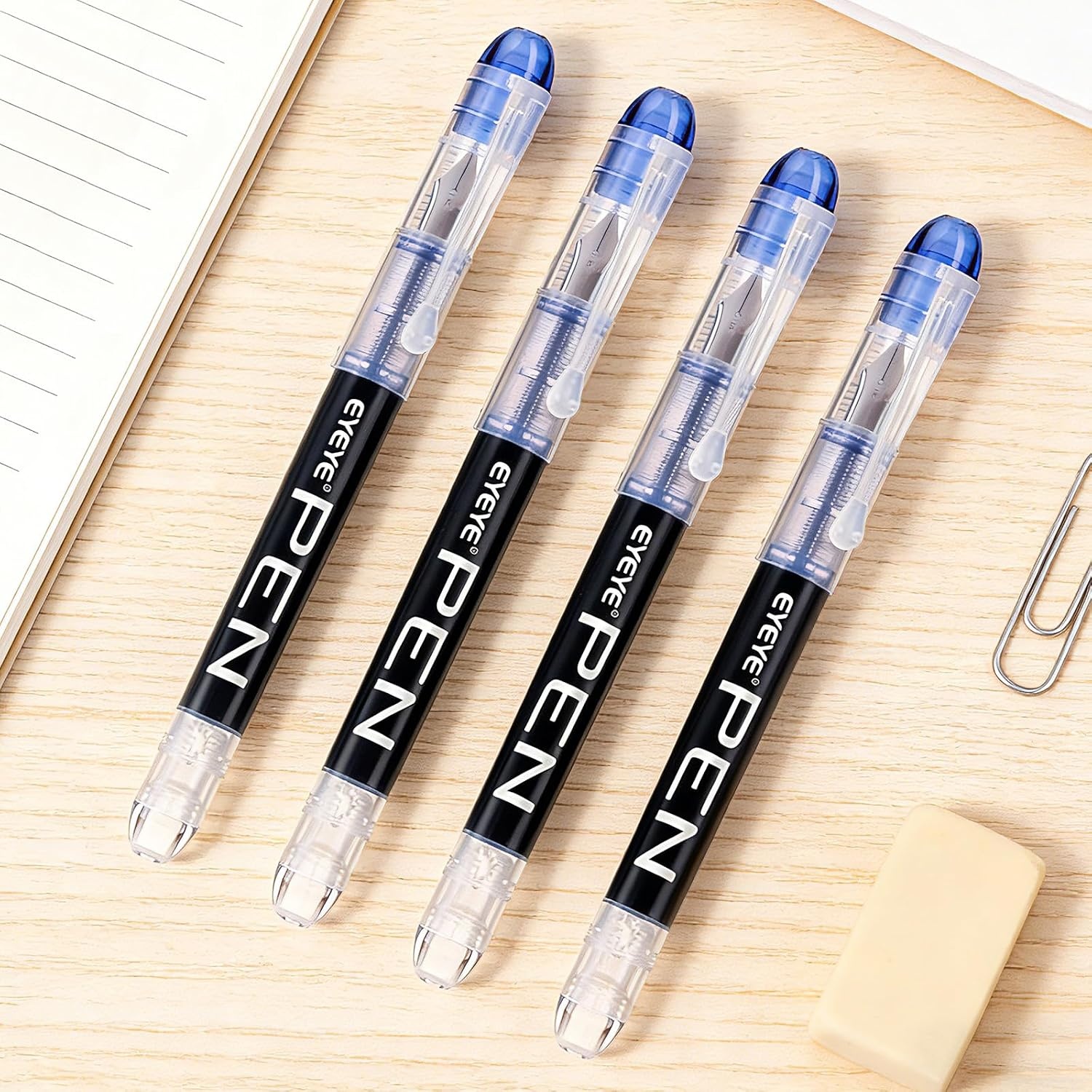 image:imageEYEYE Fountain Pens for Writing 5 Black 4 Blue Disposable Fountain Pens Stainless Steel Nib Clear Barrel Fine Point Smooth Writing for Calligraphy Journaling Office amp School SuppliesBlue