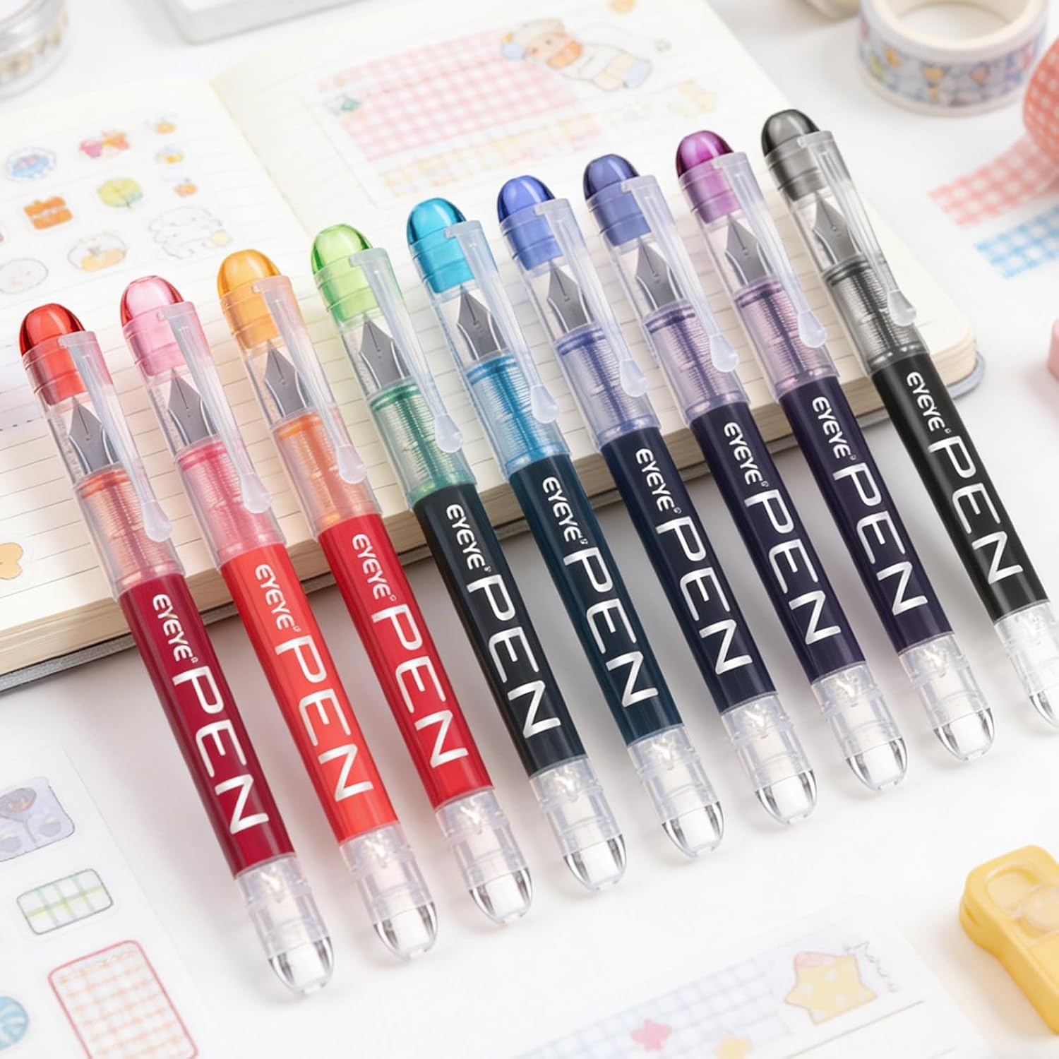 image:imageEYEYE Fountain Pens for Writing 5 Black 4 Blue Disposable Fountain Pens Stainless Steel Nib Clear Barrel Fine Point Smooth Writing for Calligraphy Journaling Office amp School Supplies9 Colors