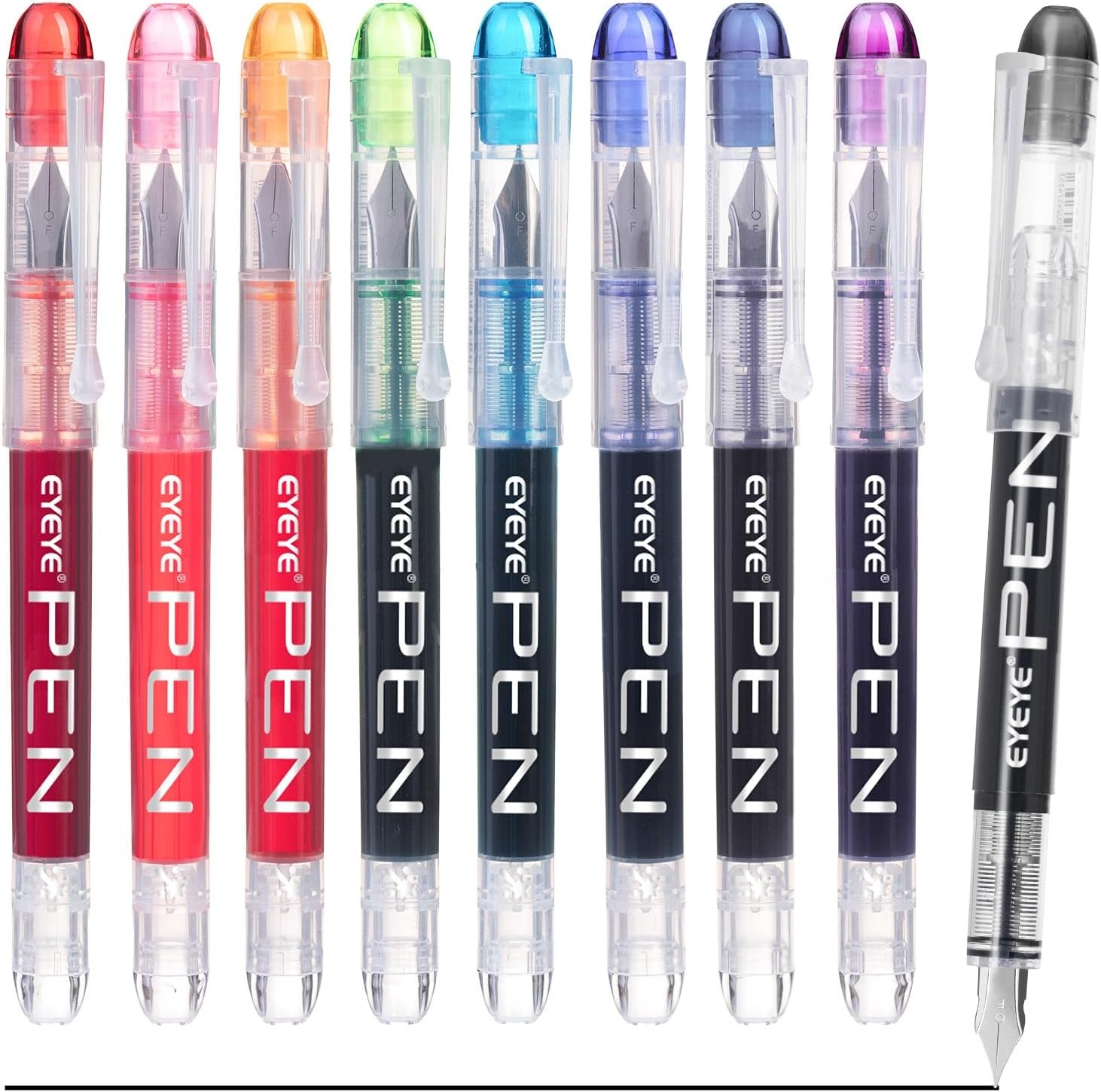 image:imageEYEYE Fountain Pens for Writing 5 Black 4 Blue Disposable Fountain Pens Stainless Steel Nib Clear Barrel Fine Point Smooth Writing for Calligraphy Journaling Office amp School Supplies9 Colors
