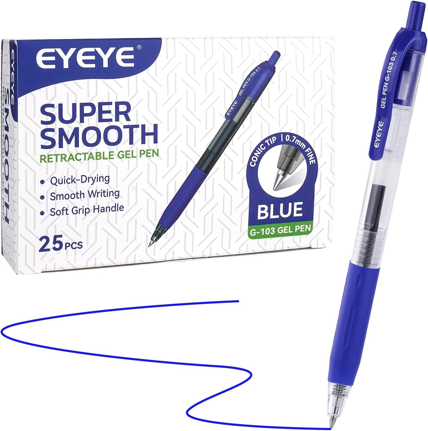 image:imageEYEYE G103 Retractable Gel Pens Black 50 Pack 05mm Extra Fine Point Ink Pen Quick Dry Ballpoint Pen Fine Point Smooth Writing Pens for for Office School SuppliesBlue